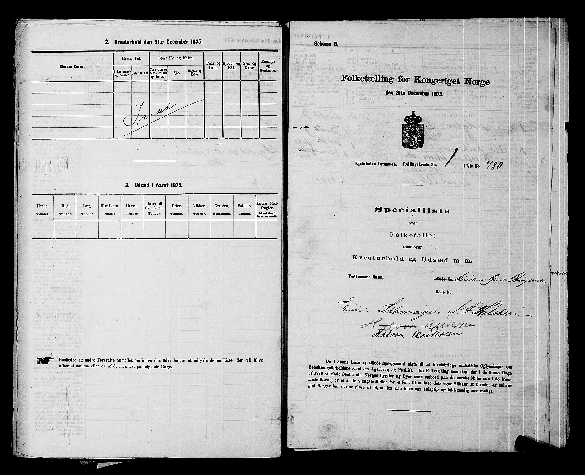 SAKO, 1875 census for 0602 Drammen, 1875, p. 168
