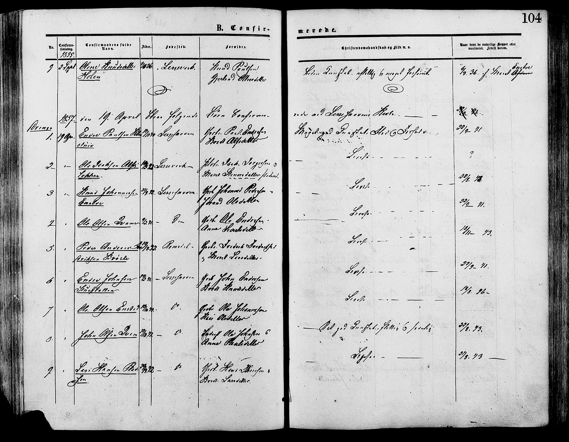 Lesja prestekontor, SAH/PREST-068/H/Ha/Haa/L0009: Parish register (official) no. 9, 1854-1889, p. 104
