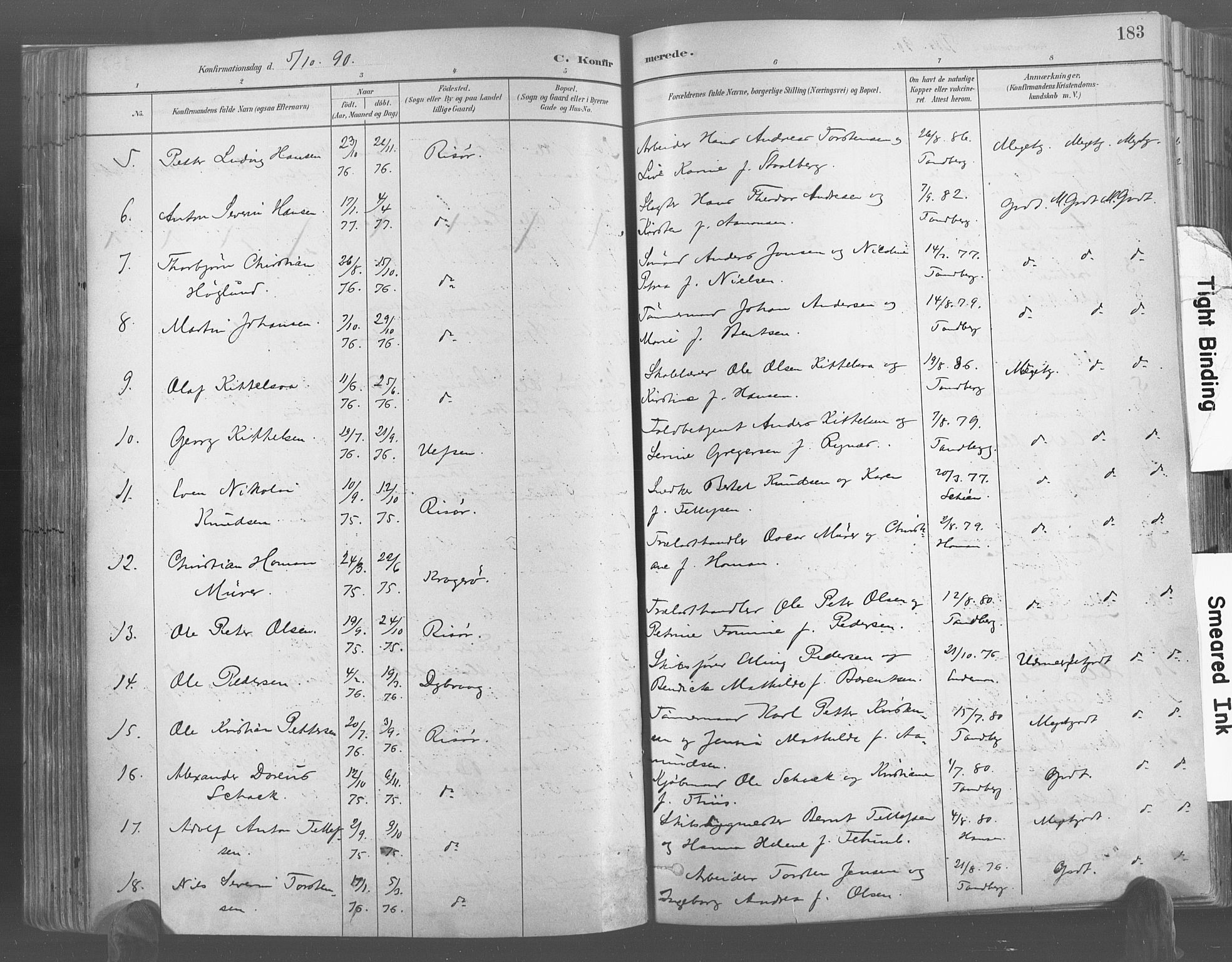 Risør sokneprestkontor, AV/SAK-1111-0035/F/Fa/L0005: Parish register (official) no. A 5, 1883-1895, p. 183