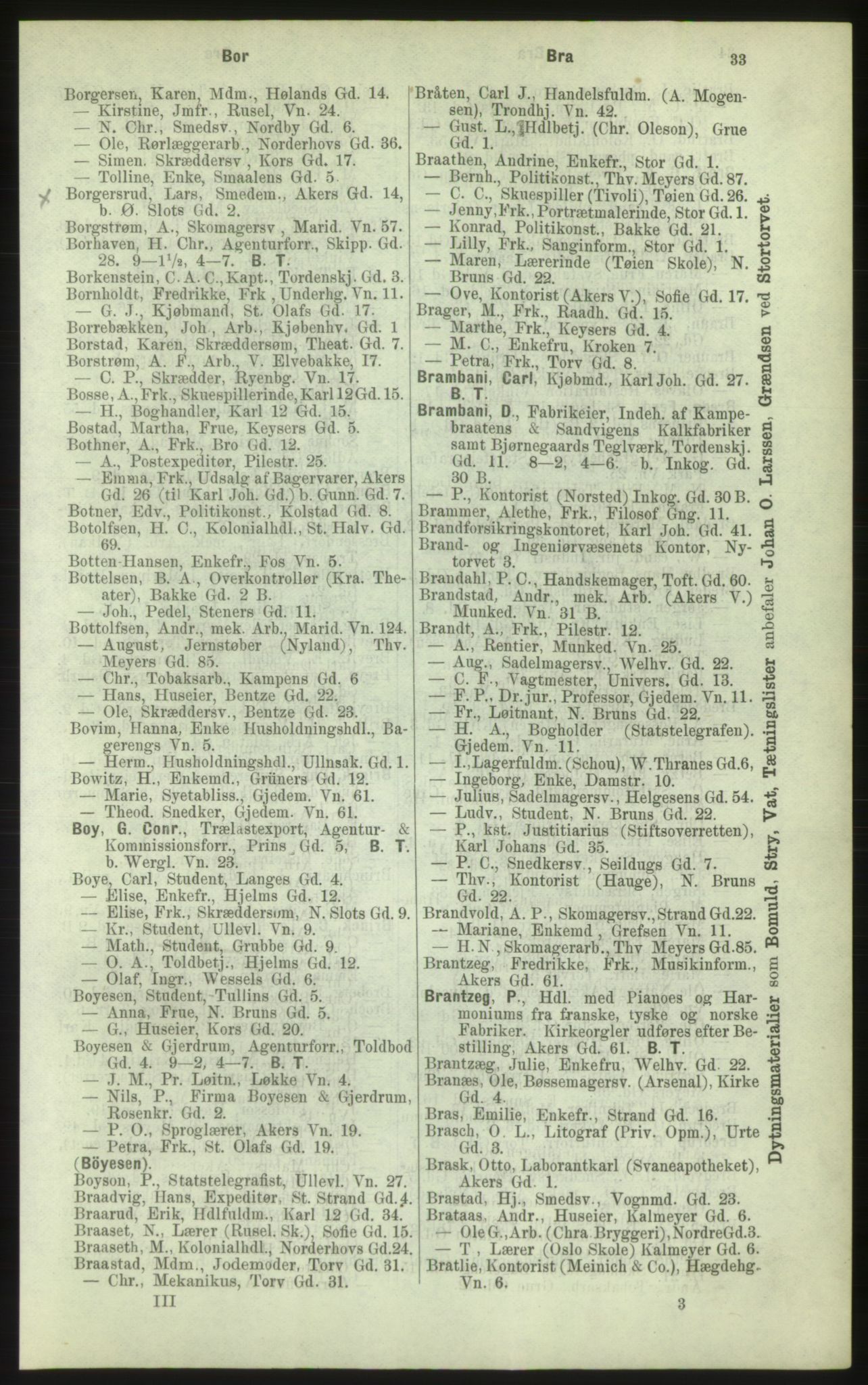 Kristiania/Oslo adressebok, PUBL/-, 1884, p. 33