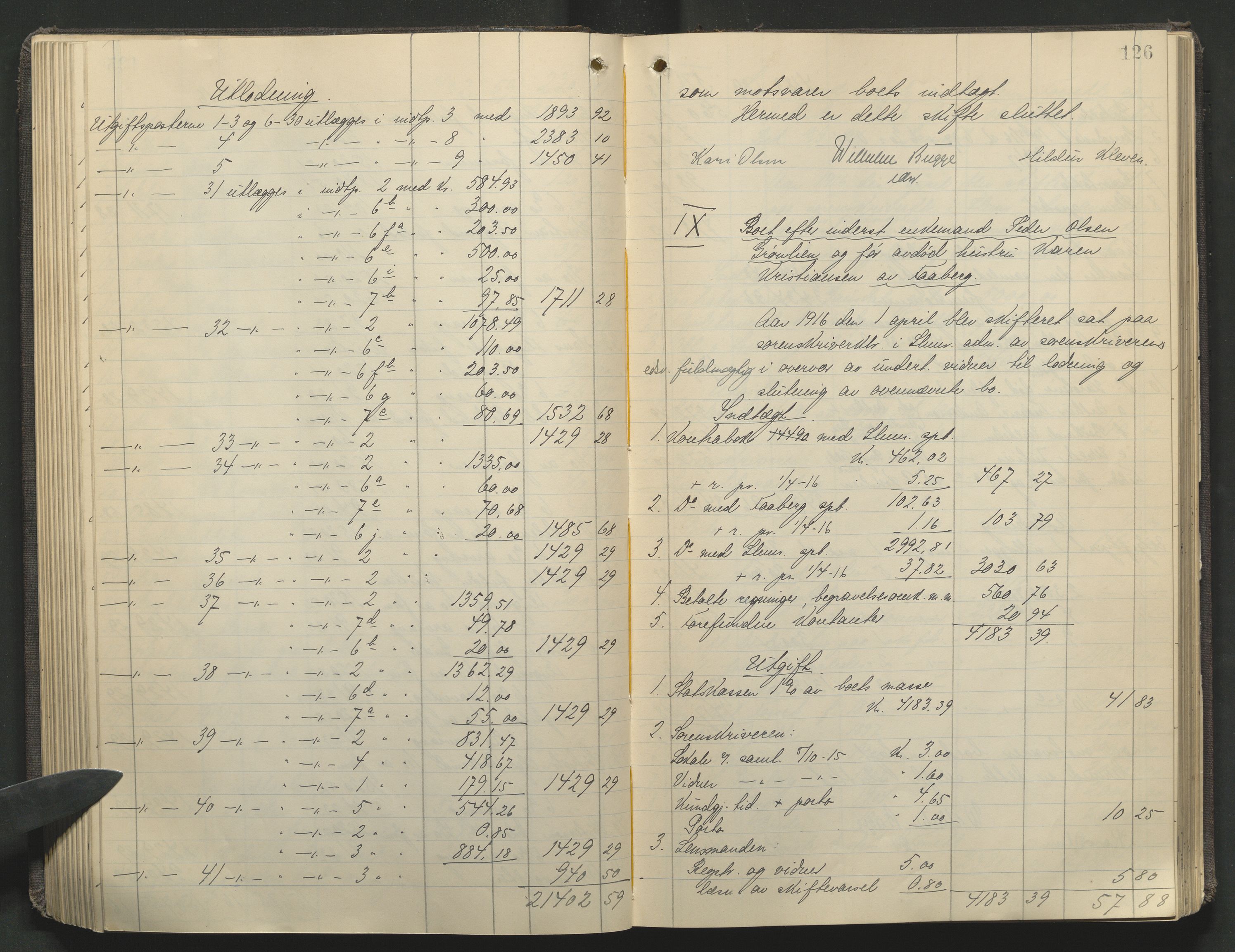 Sør-Gudbrandsdal tingrett, AV/SAH-TING-004/J/Ja/Jae/L0002: Skifteutlodningsprotokoll - landet, 1912-1921, p. 126