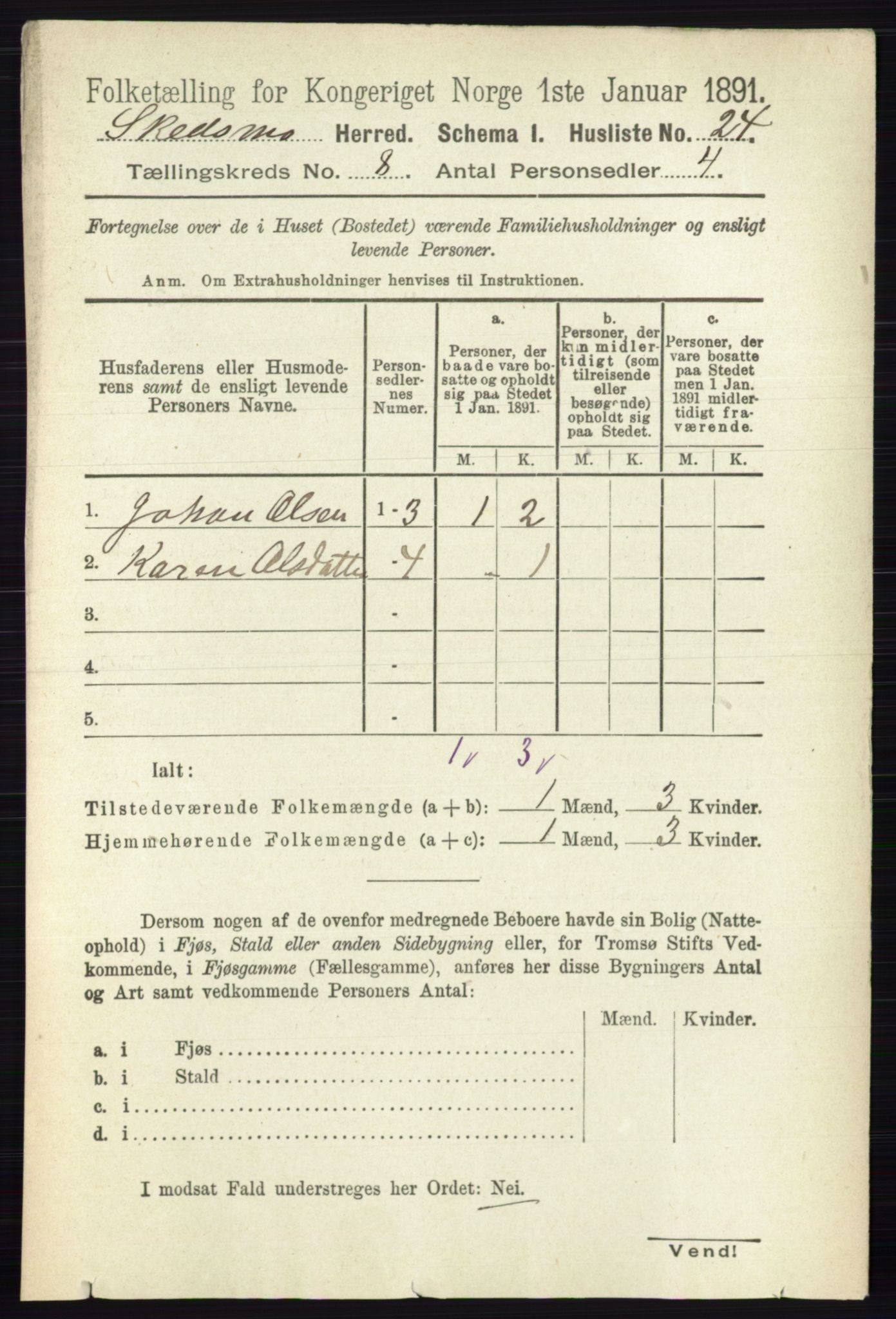 RA, 1891 census for 0231 Skedsmo, 1891, p. 3834