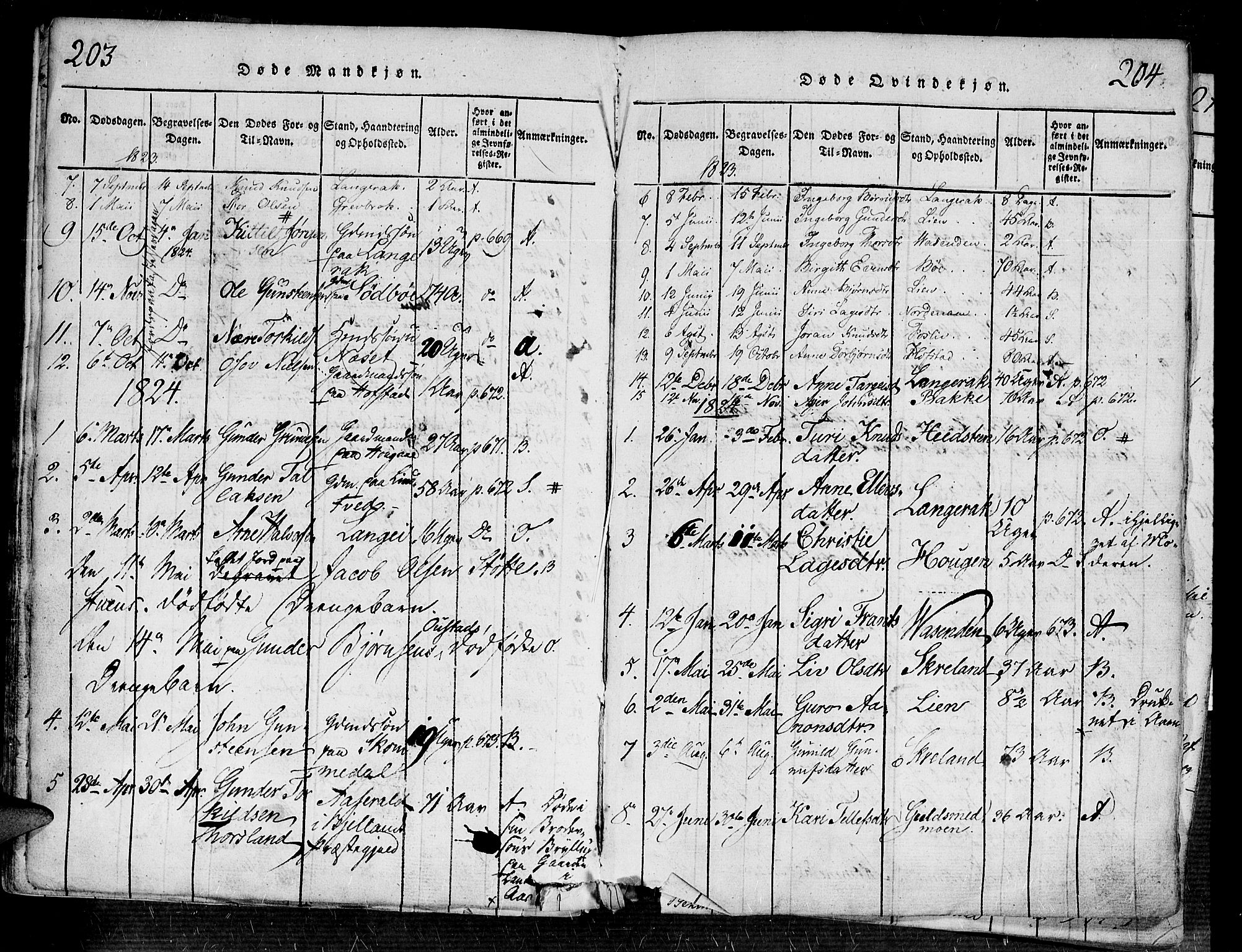 Bygland sokneprestkontor, AV/SAK-1111-0006/F/Fa/Fab/L0003: Parish register (official) no. A 3, 1816-1841, p. 203-204