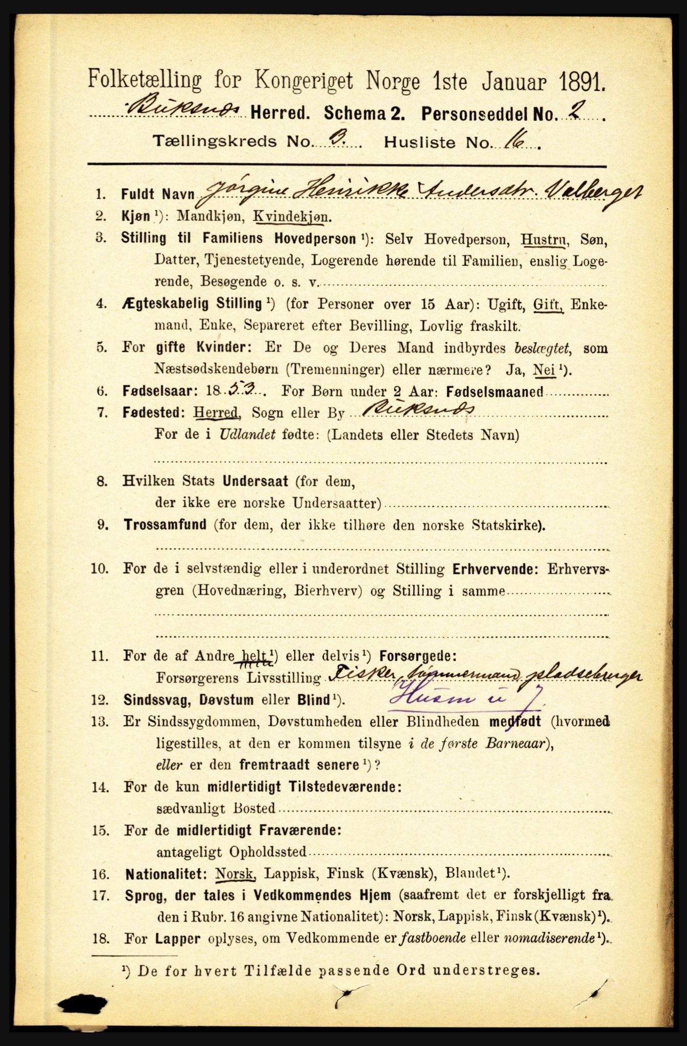 RA, 1891 census for 1860 Buksnes, 1891, p. 2294