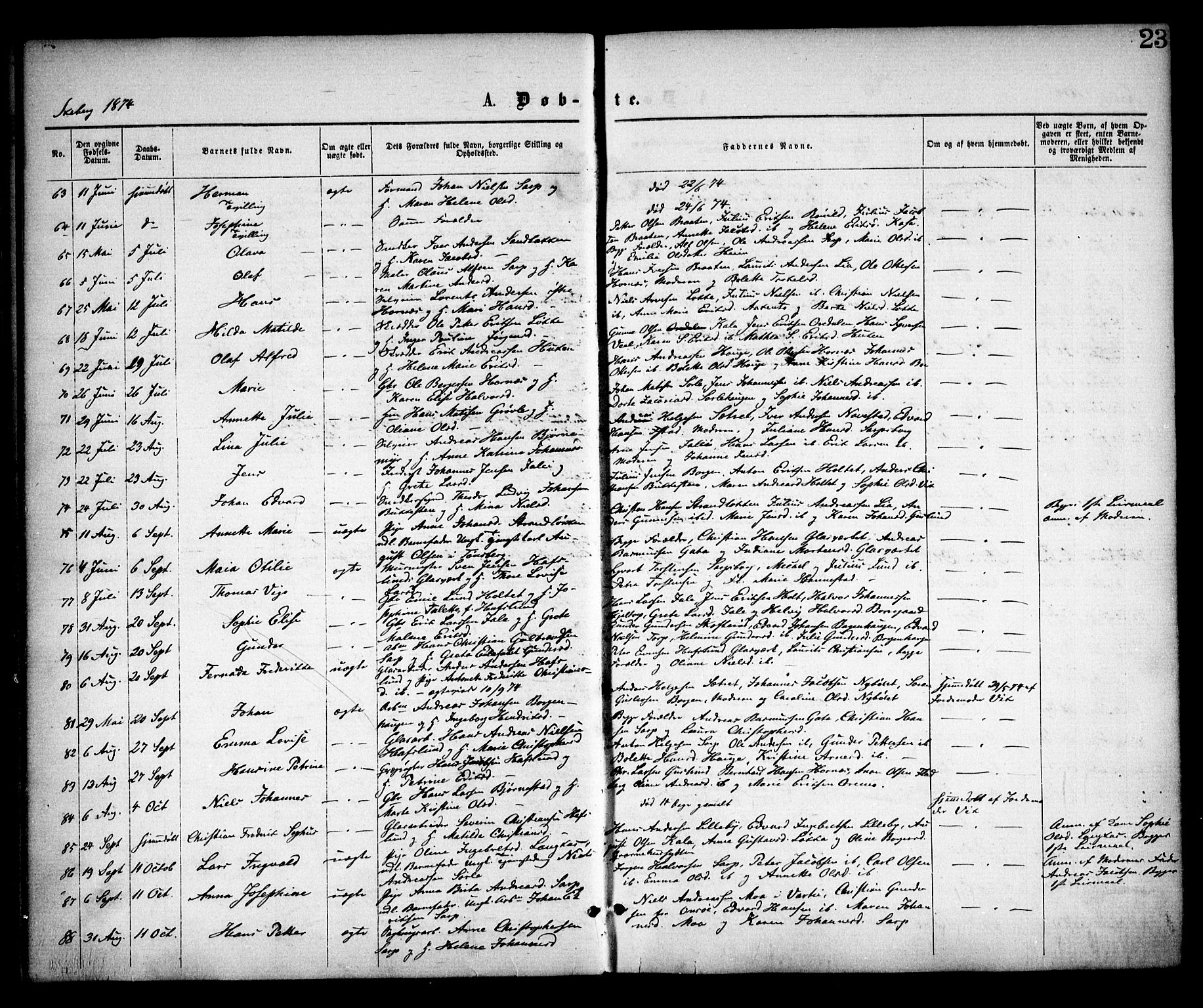 Skjeberg prestekontor Kirkebøker, AV/SAO-A-10923/F/Fa/L0008: Parish register (official) no. I 8, 1869-1885, p. 23