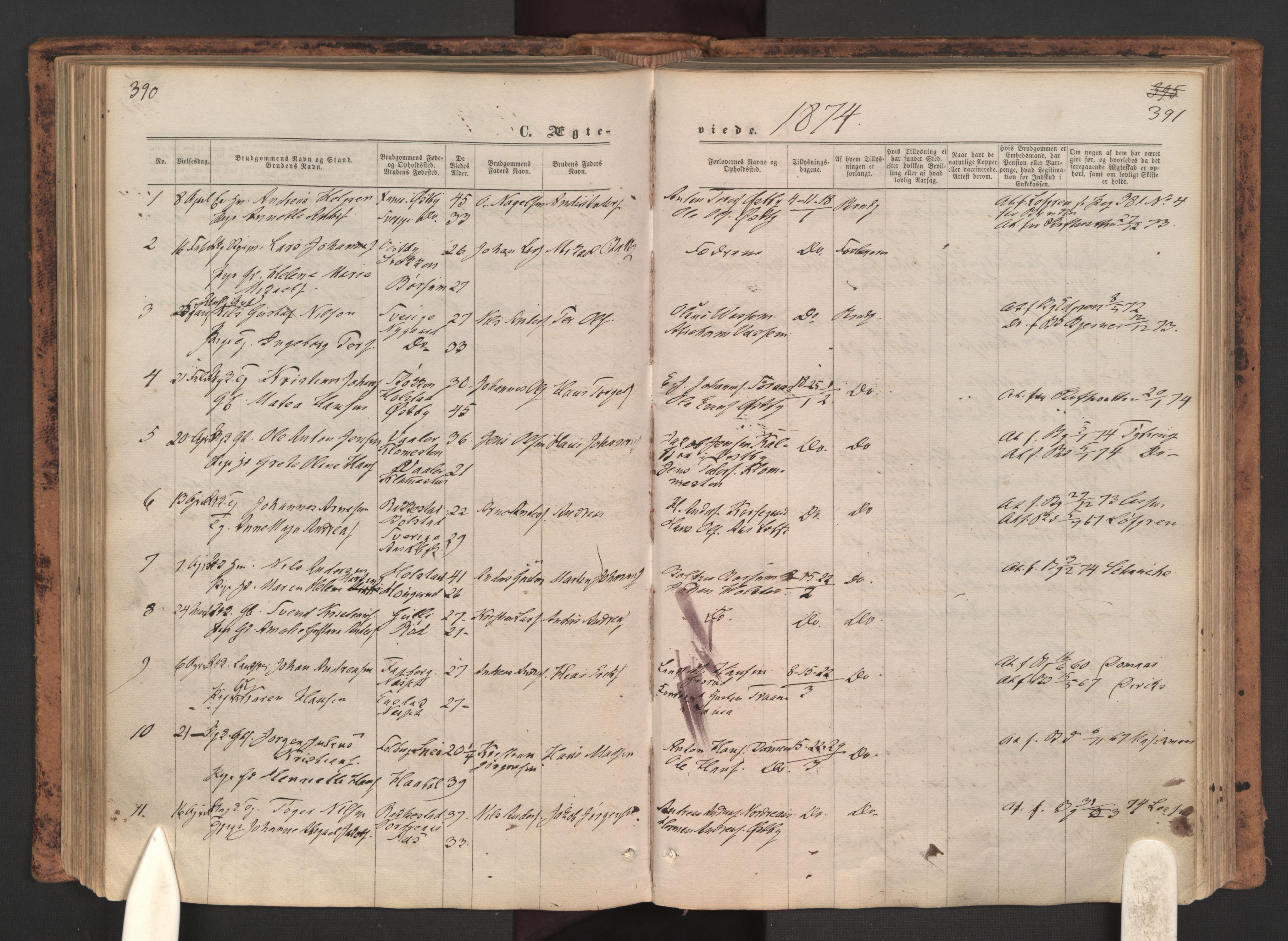 Ås prestekontor Kirkebøker, AV/SAO-A-10894/F/Fa/L0008: Parish register (official) no. I 8, 1871-1880, p. 390-391