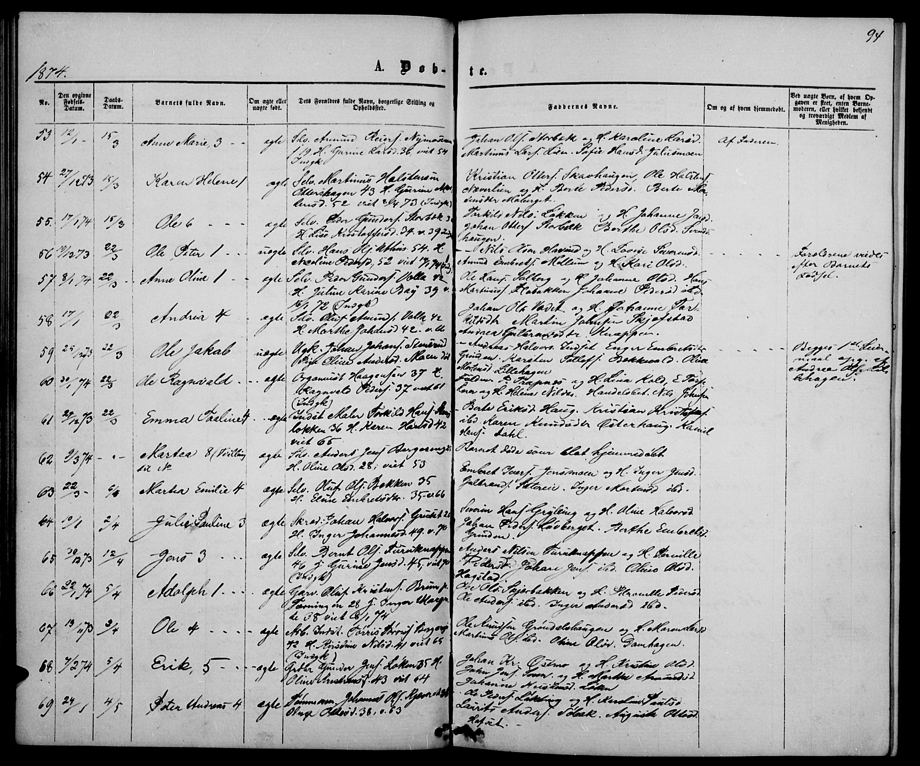 Elverum prestekontor, AV/SAH-PREST-044/H/Ha/Hab/L0004: Parish register (copy) no. 4, 1866-1874, p. 94