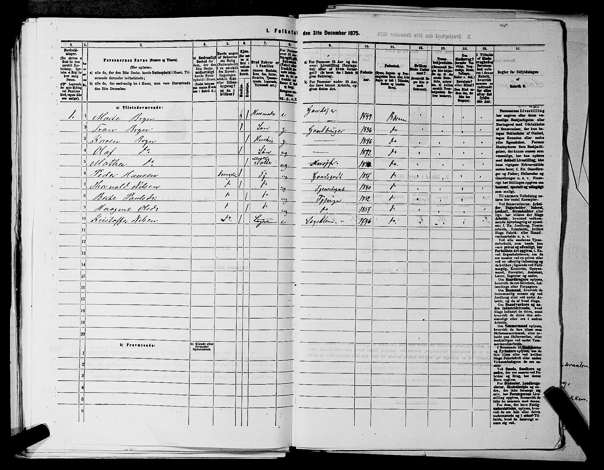 RA, 1875 census for 0220P Asker, 1875, p. 1376