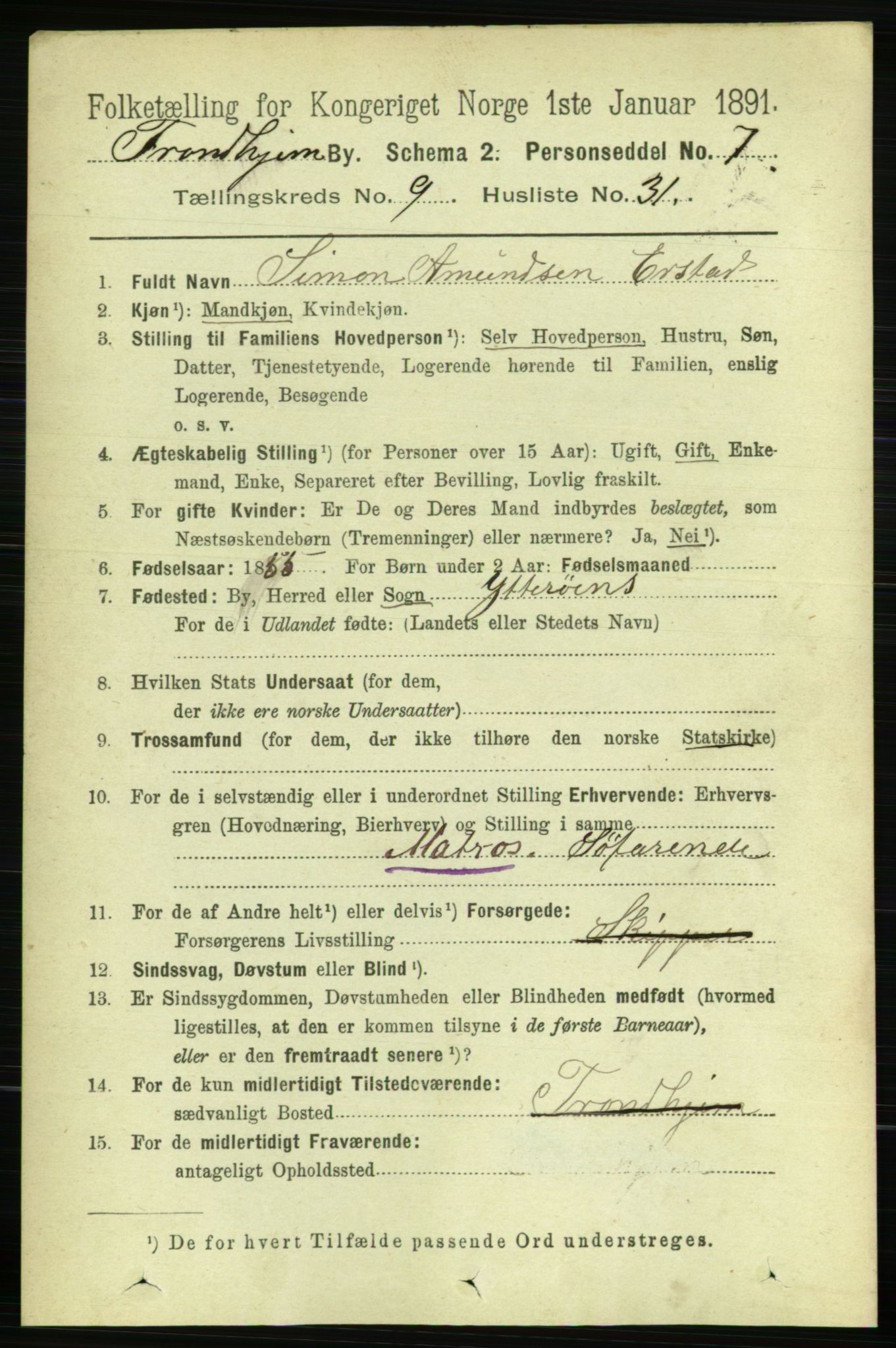 RA, 1891 census for 1601 Trondheim, 1891, p. 8013