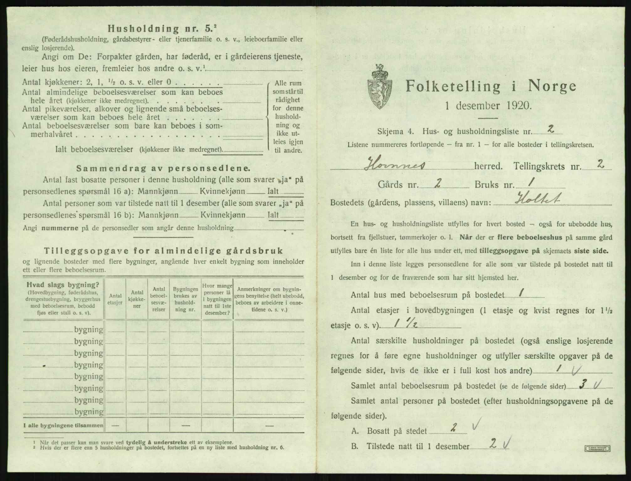 SAK, 1920 census for Hornnes, 1920, p. 93