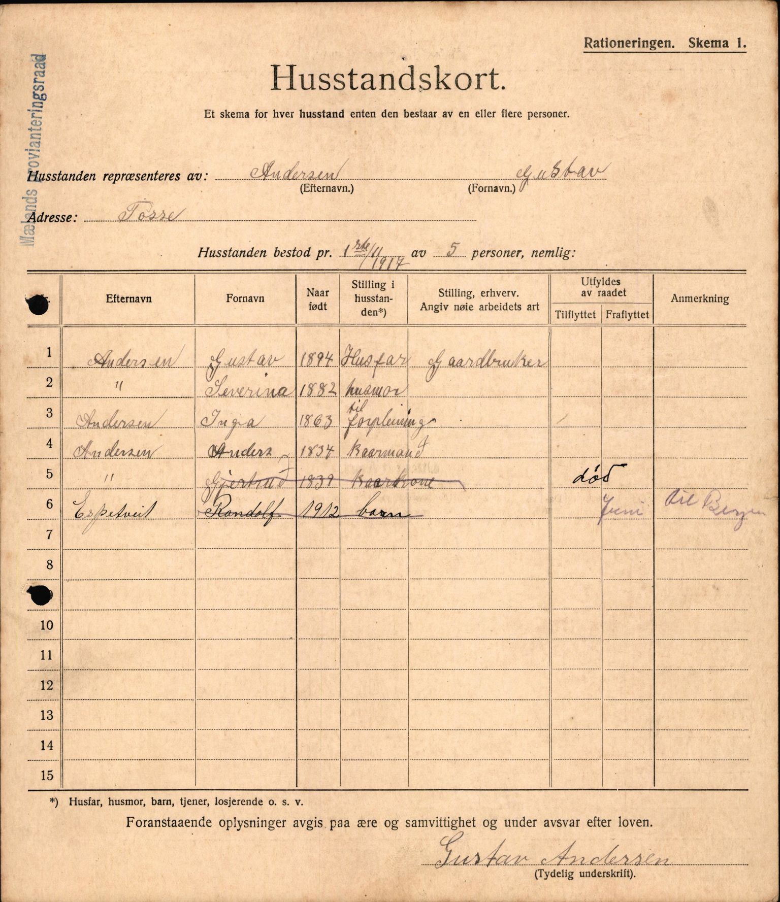 IKAH, Meland kommune, Provianteringsrådet, Husstander per 01.11.1917, 1917-1918, p. 228