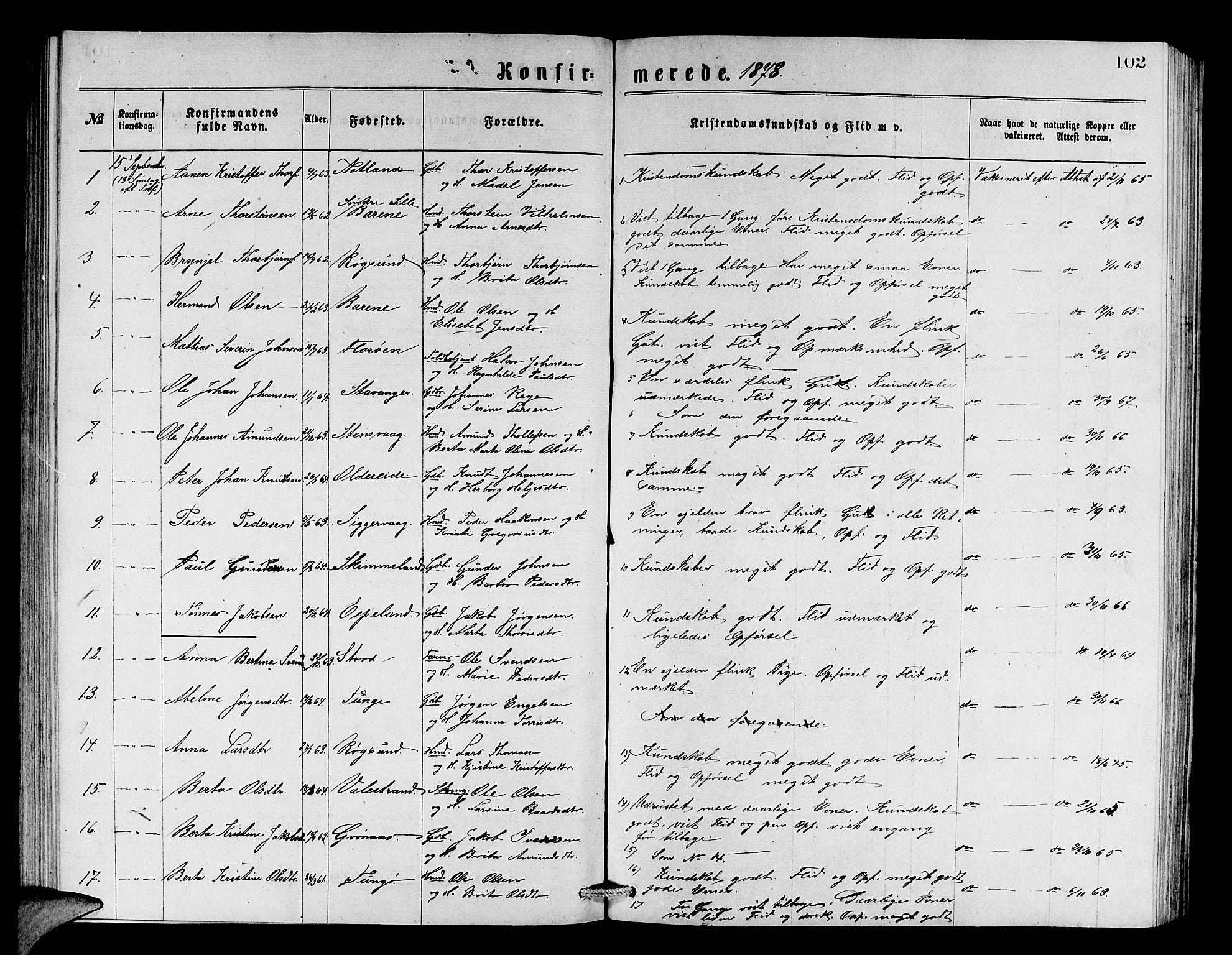 Finnås sokneprestembete, SAB/A-99925/H/Ha/Hab/Haba/L0002: Parish register (copy) no. A 2, 1873-1882, p. 102