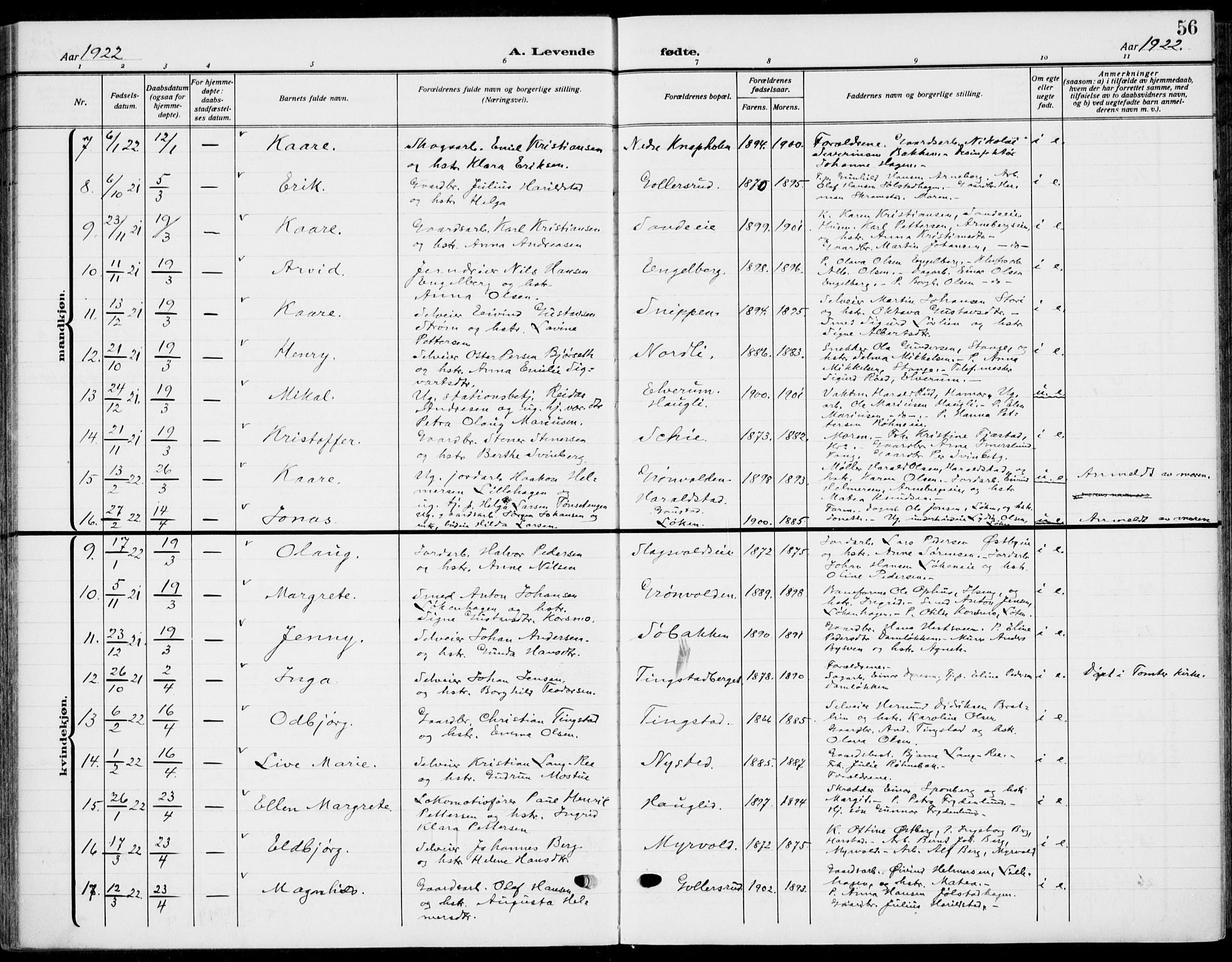 Romedal prestekontor, AV/SAH-PREST-004/K/L0012: Parish register (official) no. 12, 1913-1935, p. 56