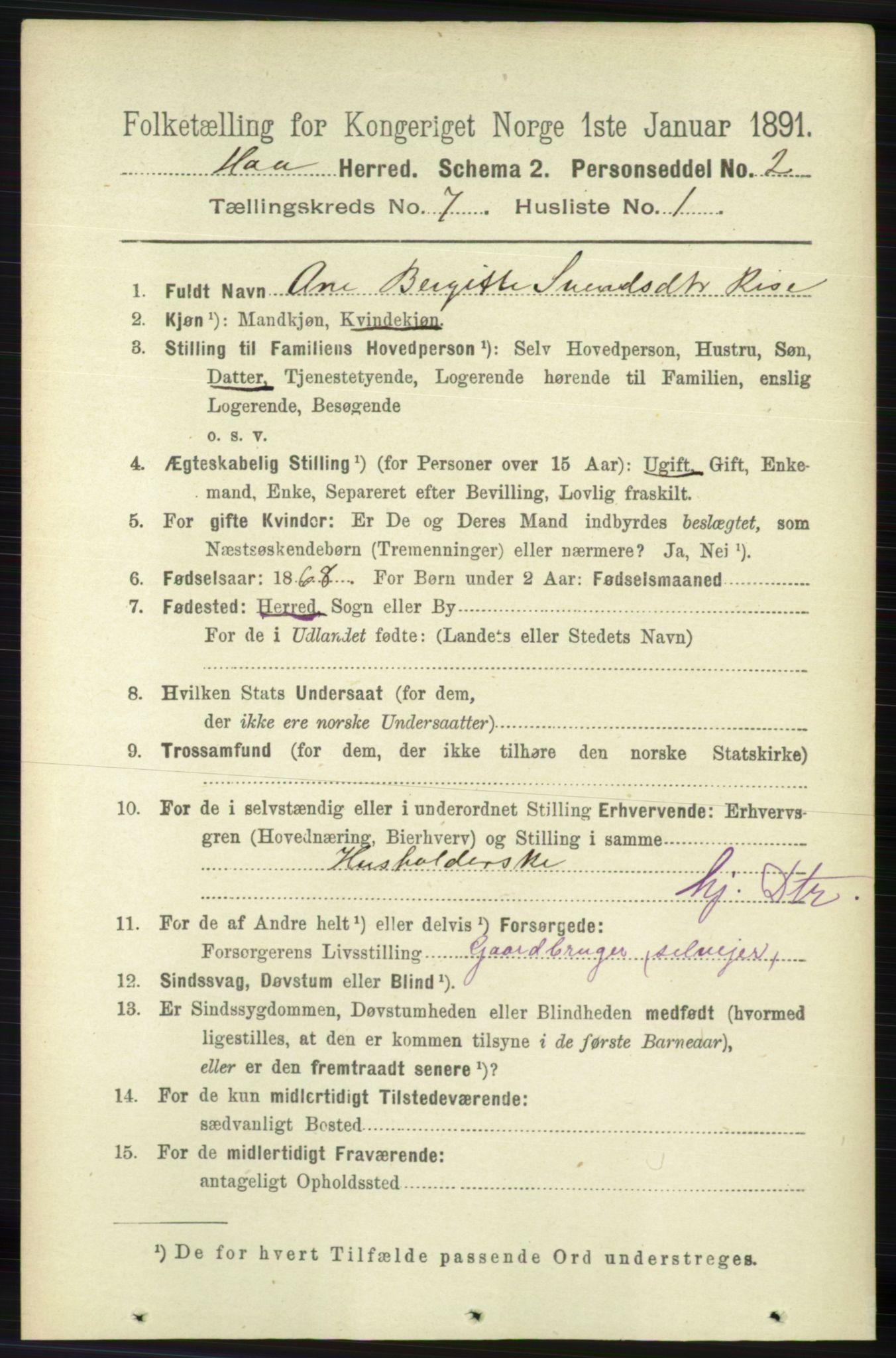 RA, 1891 census for 1119 Hå, 1891, p. 1915