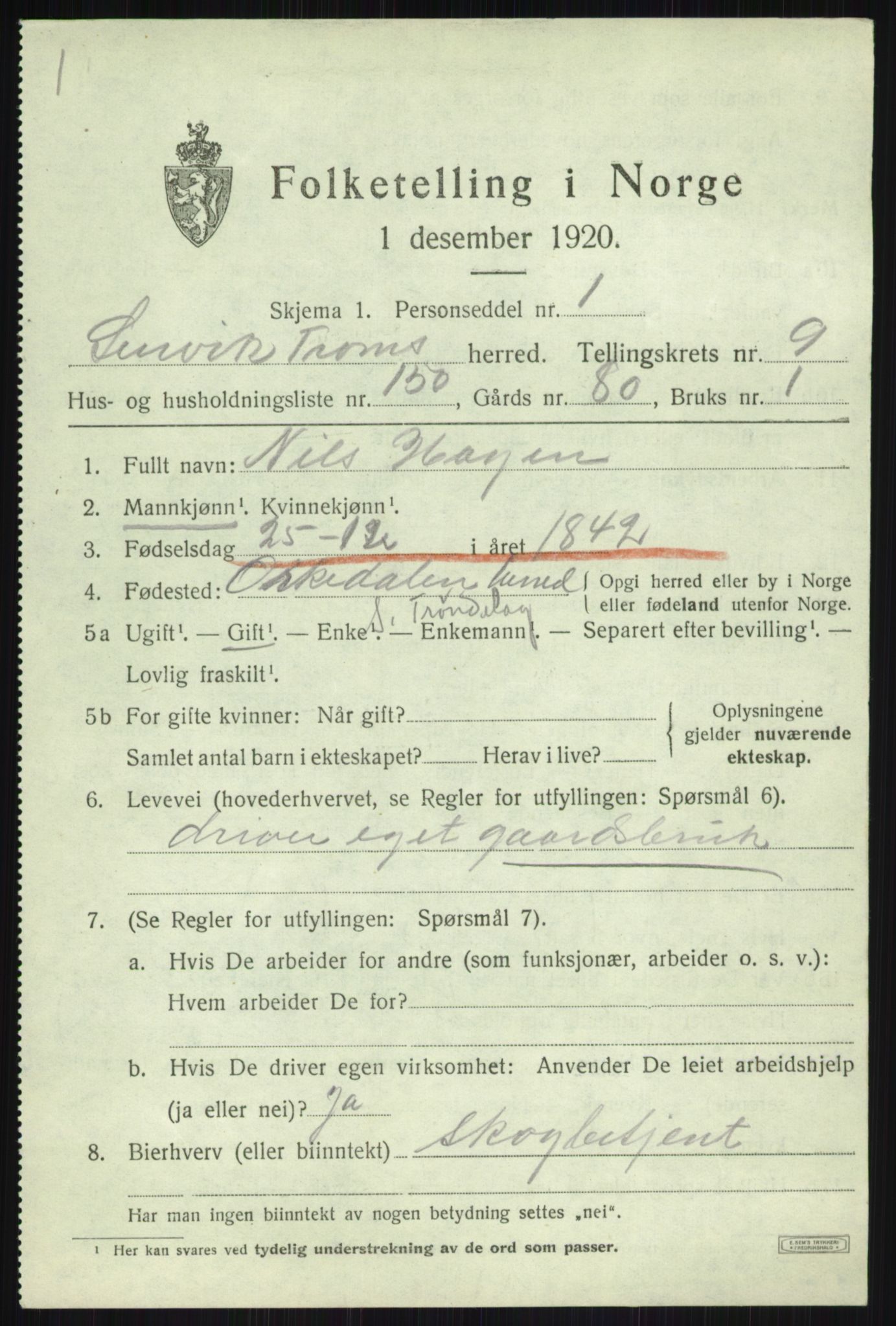 SATØ, 1920 census for Lenvik, 1920, p. 14102