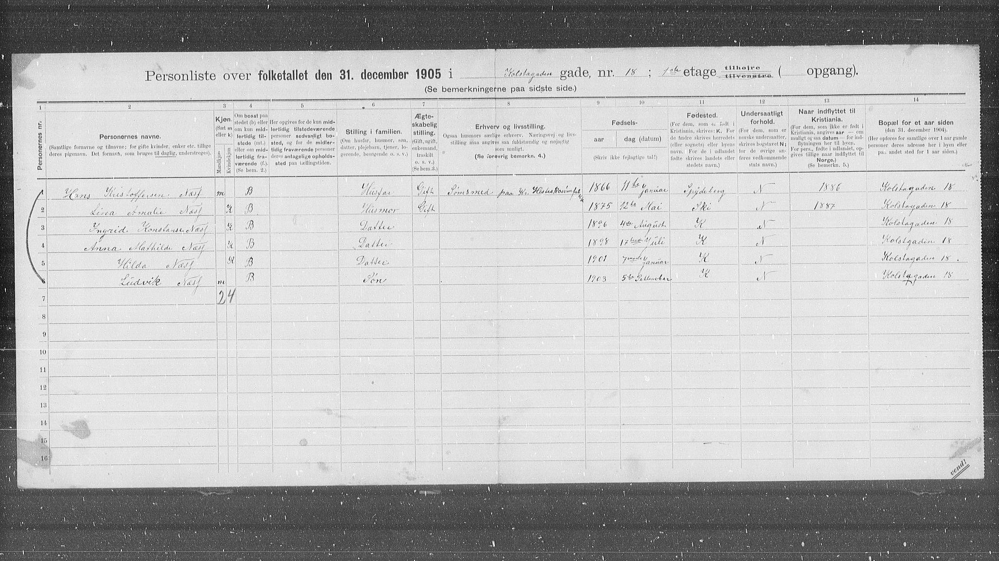 OBA, Municipal Census 1905 for Kristiania, 1905, p. 27605