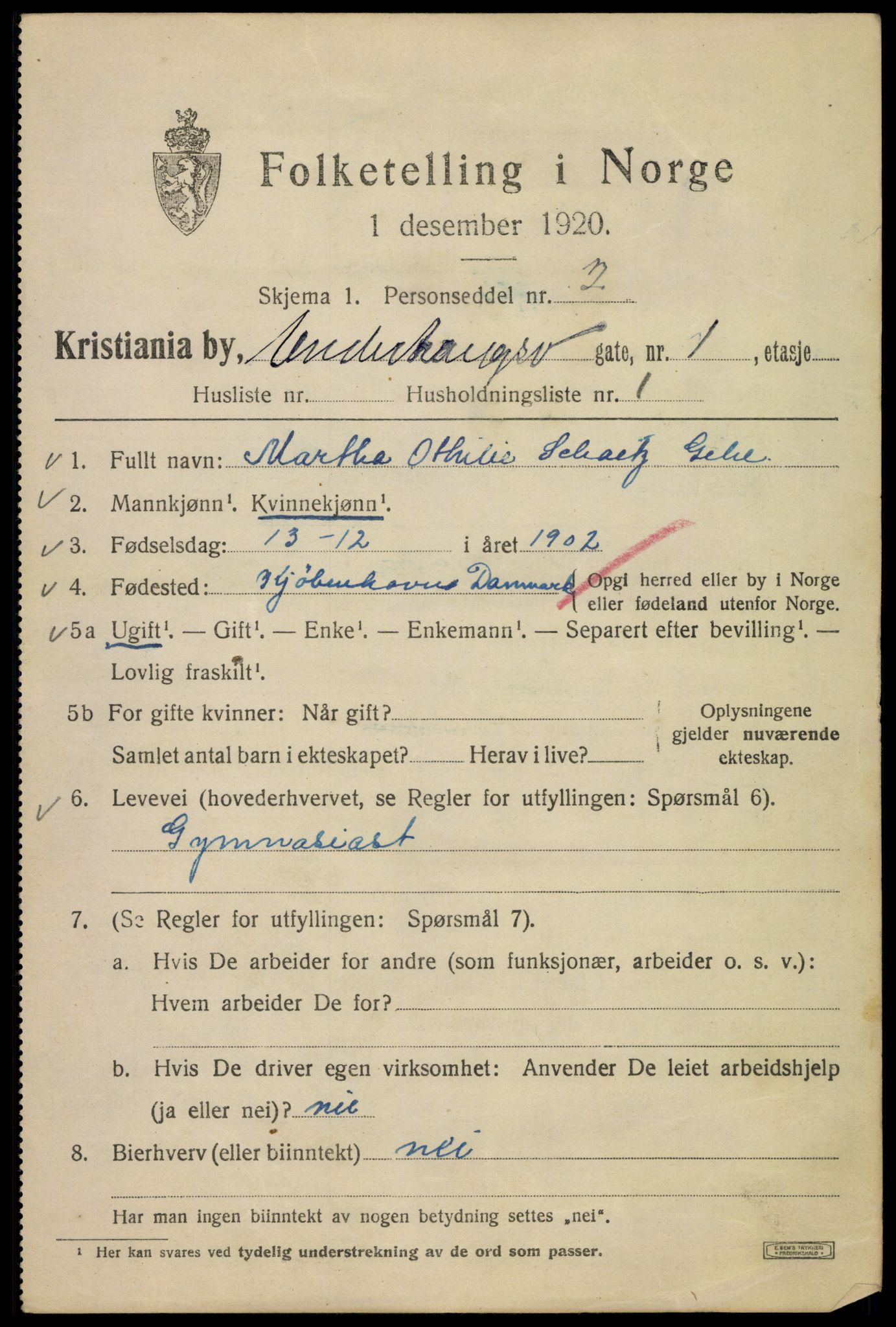 SAO, 1920 census for Kristiania, 1920, p. 617163