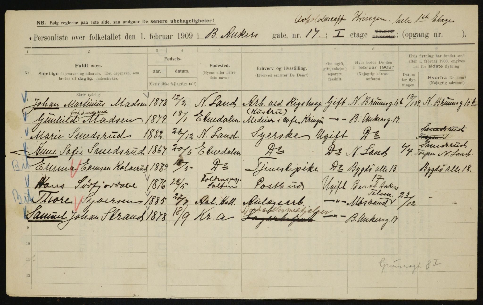 OBA, Municipal Census 1909 for Kristiania, 1909, p. 4367