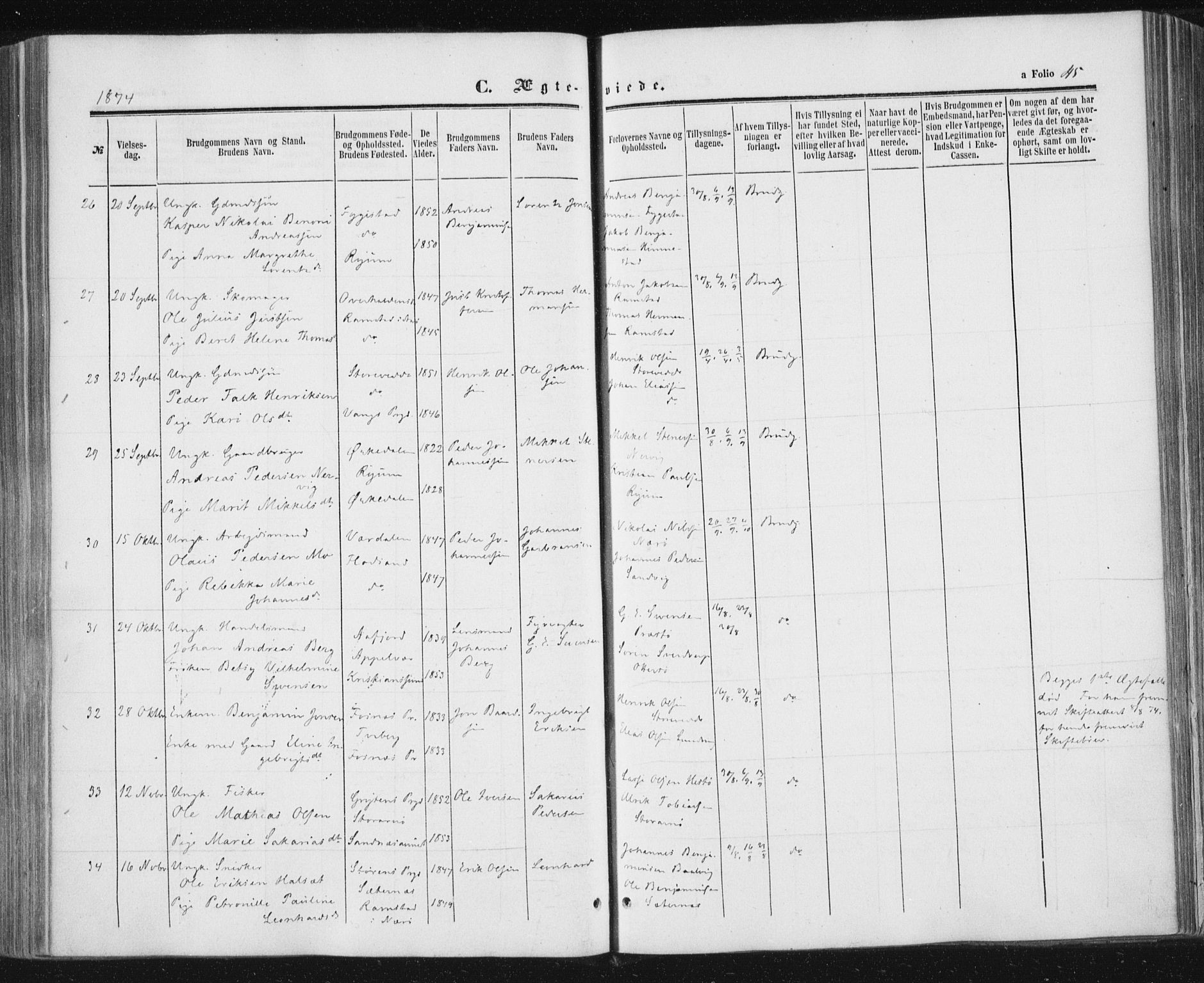 Ministerialprotokoller, klokkerbøker og fødselsregistre - Nord-Trøndelag, AV/SAT-A-1458/784/L0670: Parish register (official) no. 784A05, 1860-1876, p. 45