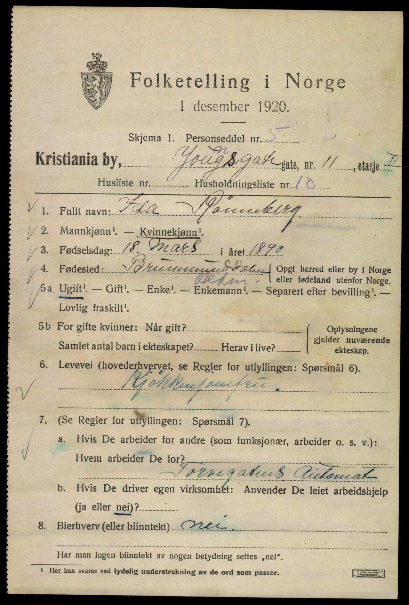 SAO, 1920 census for Kristiania, 1920, p. 654259