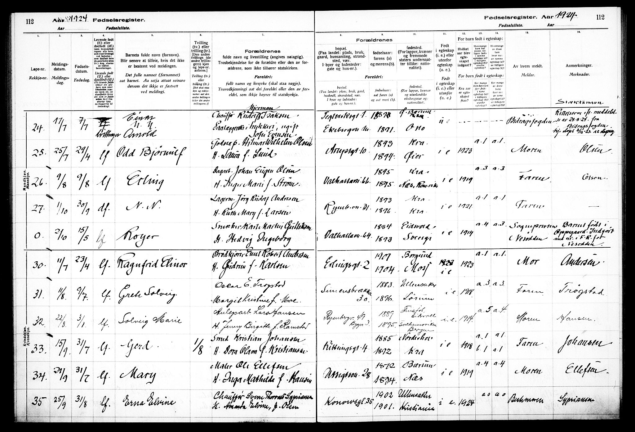 Gamlebyen prestekontor Kirkebøker, SAO/A-10884/J/Ja/L0001: Birth register no. 1, 1916-1936, p. 112