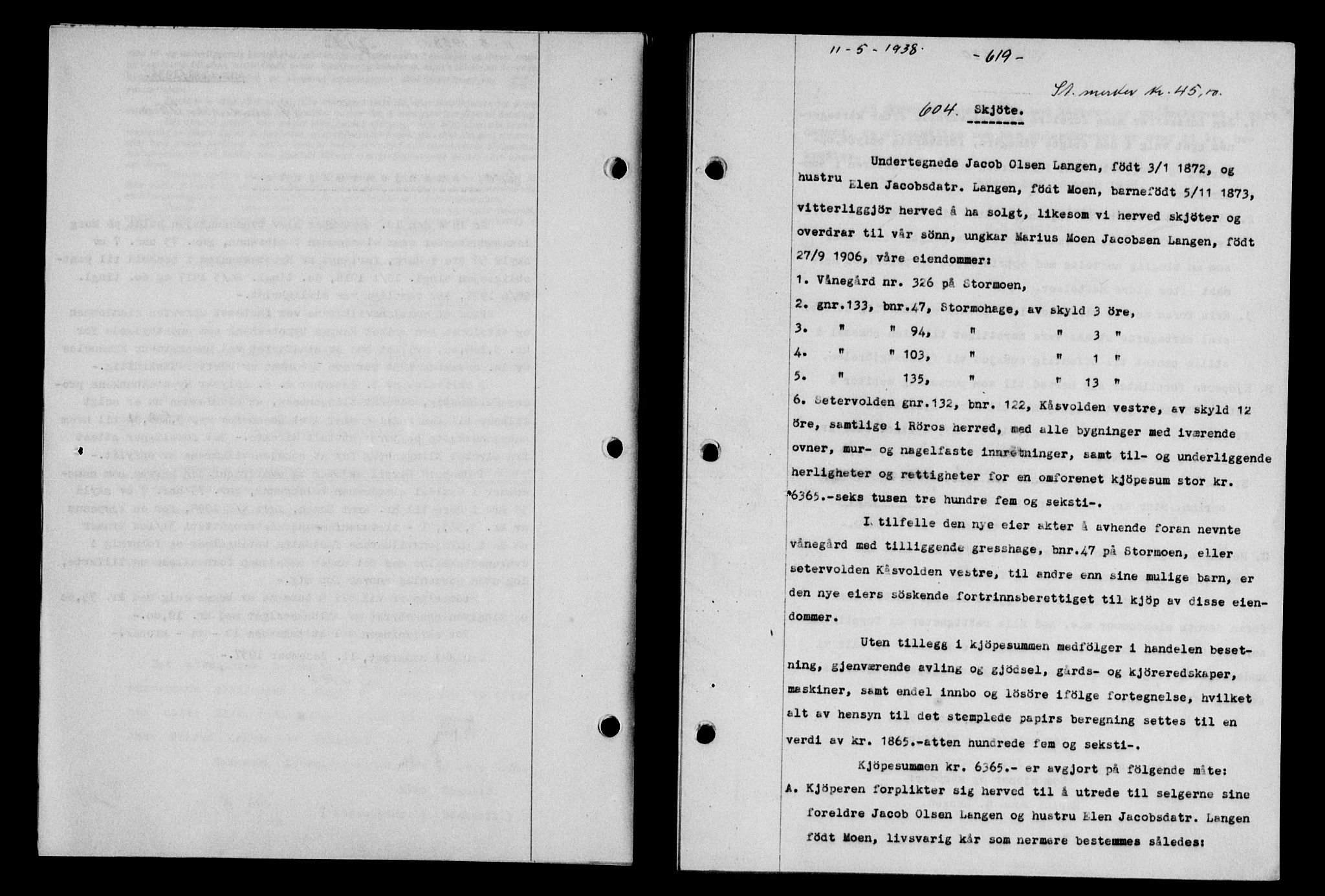 Gauldal sorenskriveri, SAT/A-0014/1/2/2C/L0048: Mortgage book no. 51-52, 1937-1938, p. 619, Diary no: : 604/1938
