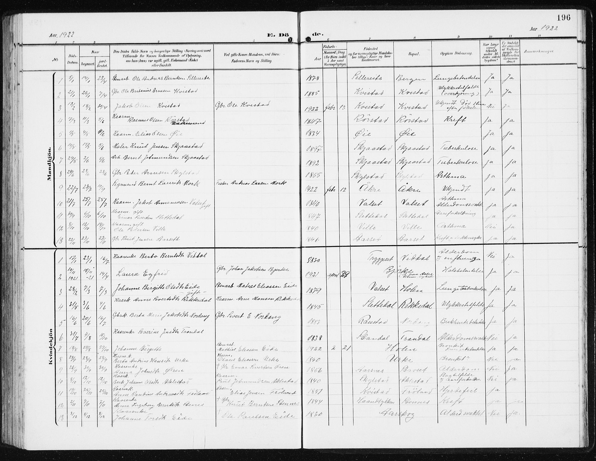 Ministerialprotokoller, klokkerbøker og fødselsregistre - Møre og Romsdal, SAT/A-1454/515/L0216: Parish register (copy) no. 515C03, 1906-1941, p. 196