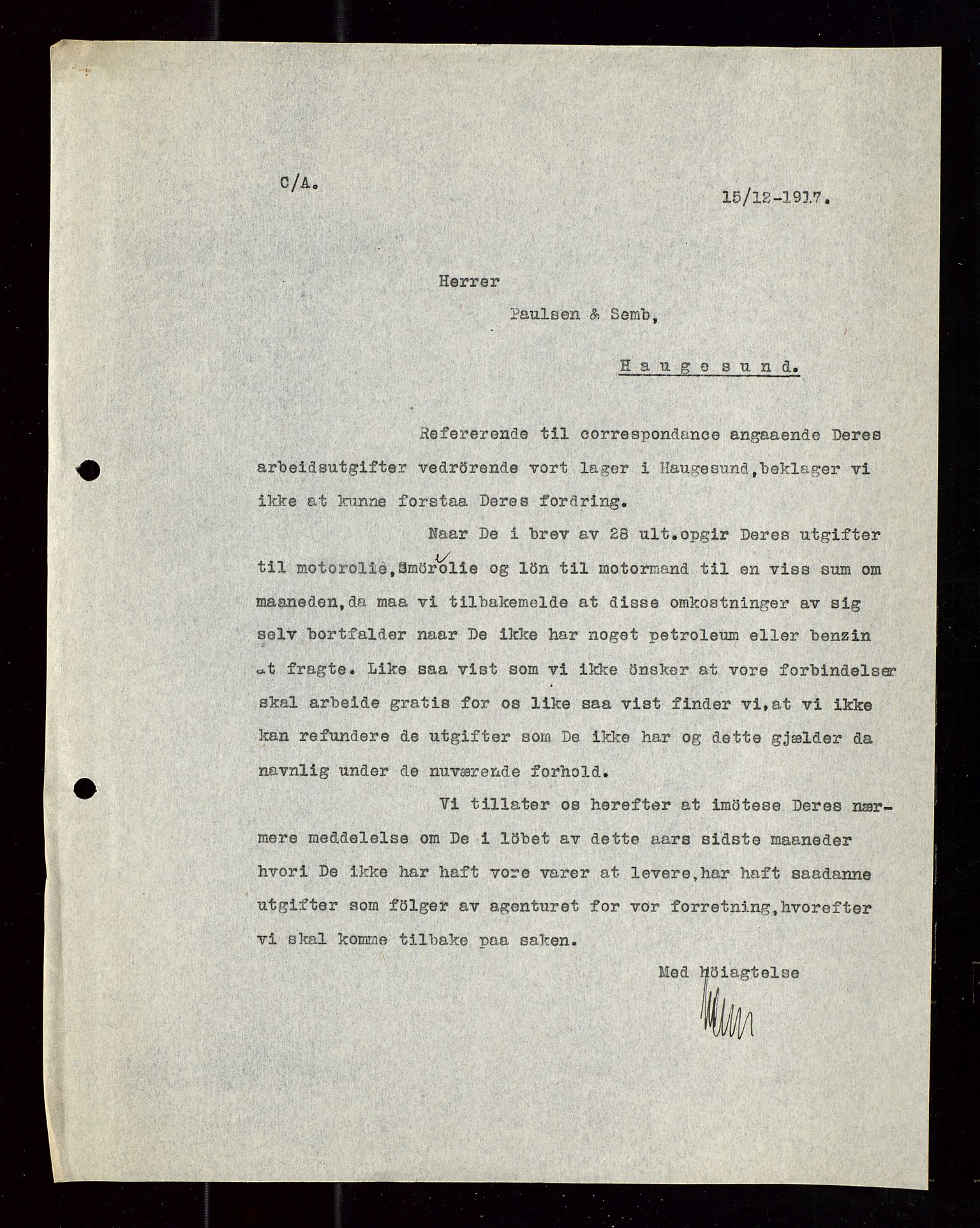 Pa 1521 - A/S Norske Shell, SAST/A-101915/E/Ea/Eaa/L0020: Sjefskorrespondanse, 1917, p. 127