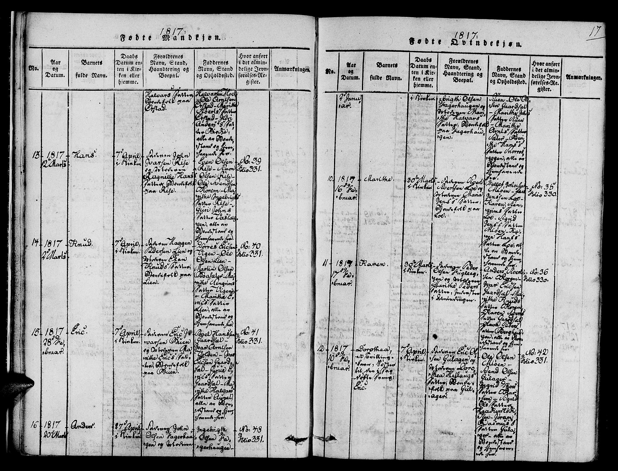 Ministerialprotokoller, klokkerbøker og fødselsregistre - Sør-Trøndelag, AV/SAT-A-1456/678/L0895: Parish register (official) no. 678A05 /1, 1816-1821, p. 17