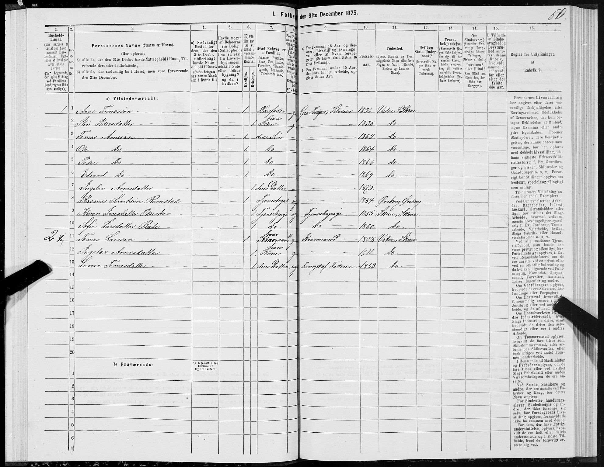 SAT, 1875 census for 1529P Skodje, 1875, p. 3050