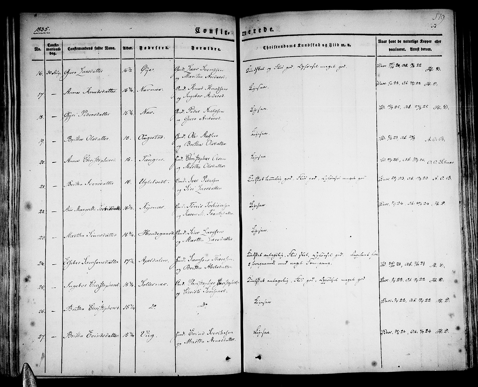 Strandebarm sokneprestembete, AV/SAB-A-78401/H/Haa: Parish register (official) no. A 6, 1826-1843, p. 179