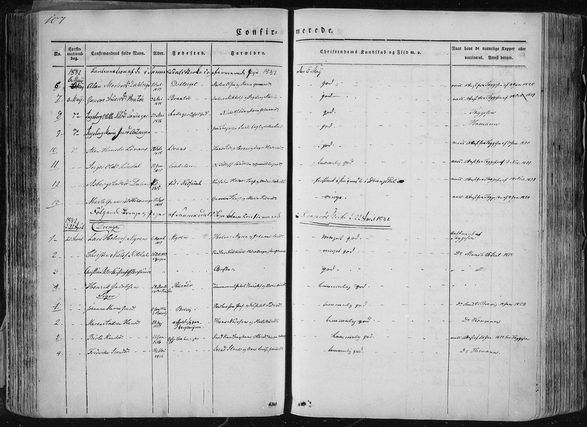 Sannidal kirkebøker, AV/SAKO-A-296/F/Fa/L0007: Parish register (official) no. 7, 1831-1854, p. 107