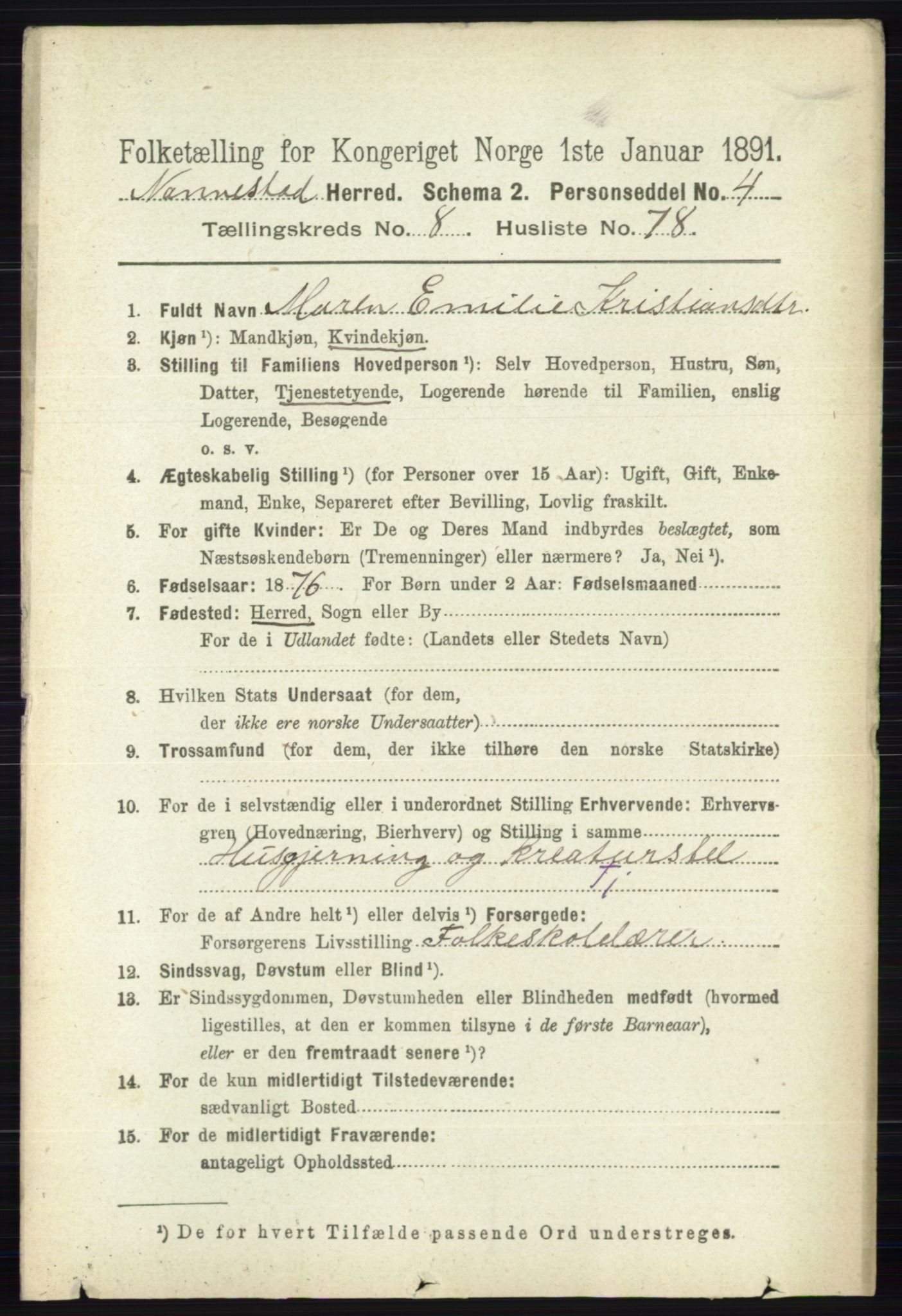 RA, 1891 census for 0238 Nannestad, 1891, p. 4887