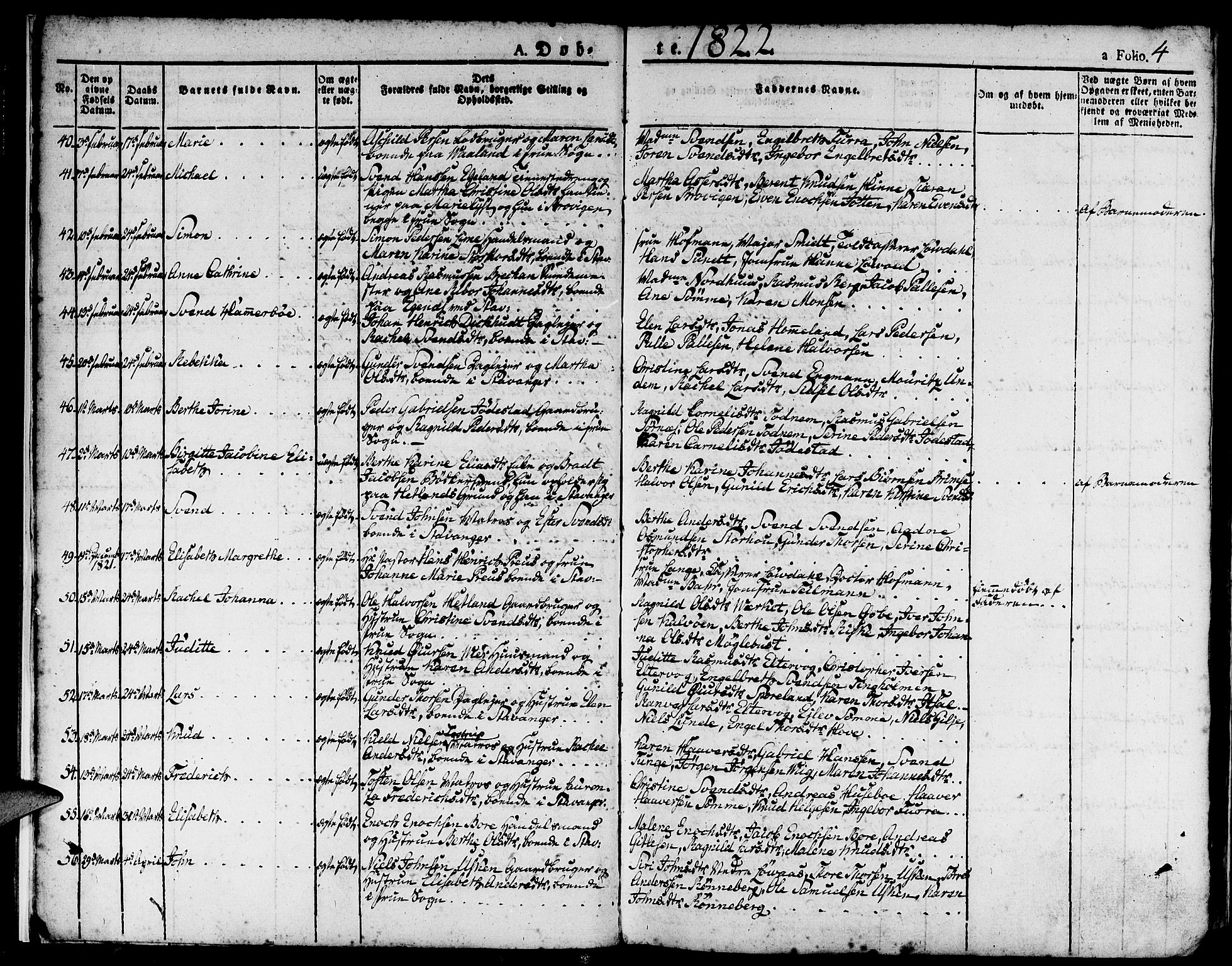 Domkirken sokneprestkontor, SAST/A-101812/001/30/30BA/L0009: Parish register (official) no. A 9, 1821-1832, p. 4
