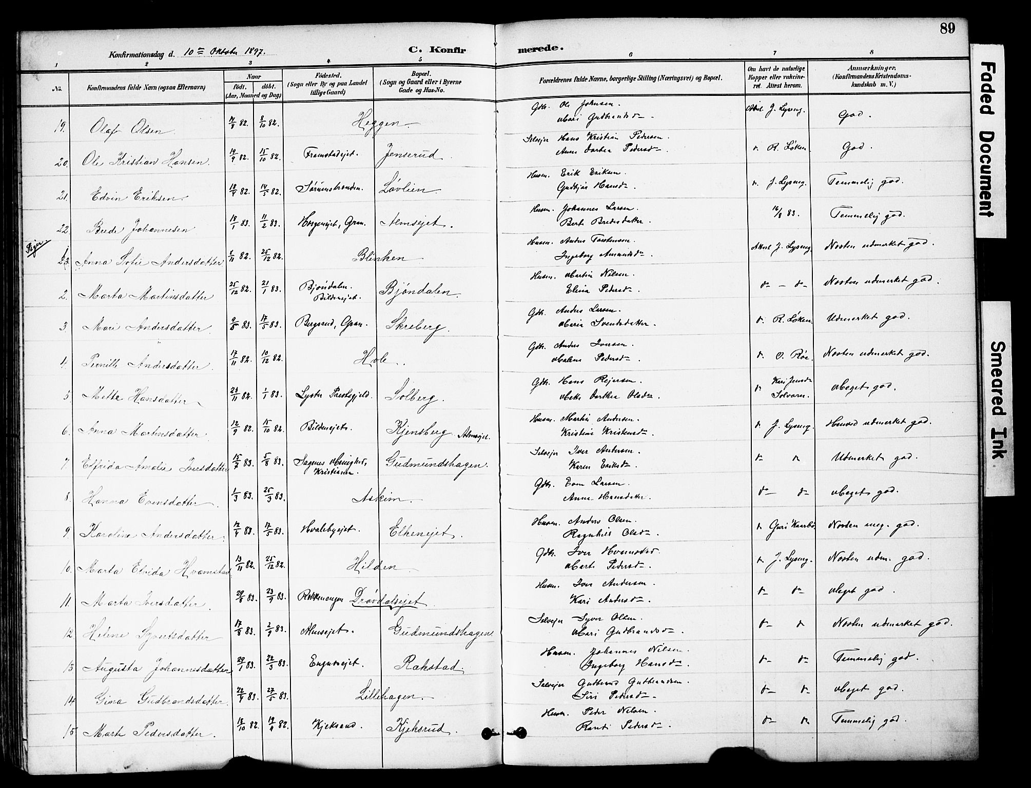 Brandbu prestekontor, SAH/PREST-114/H/Ha/Hab/L0006: Parish register (copy) no. 6, 1893-1902, p. 89