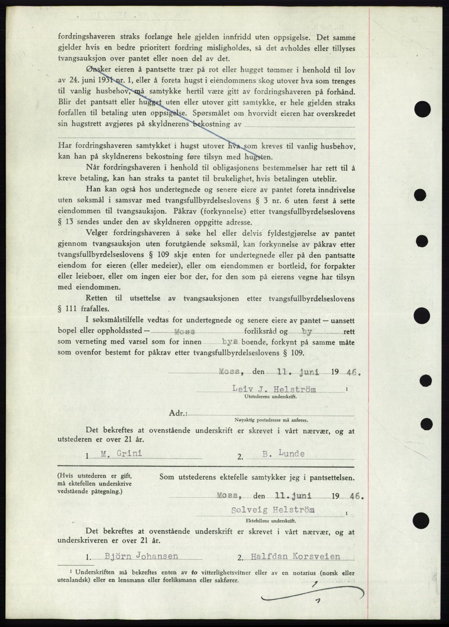 Moss sorenskriveri, SAO/A-10168: Mortgage book no. B15, 1946-1946, Diary no: : 1324/1946