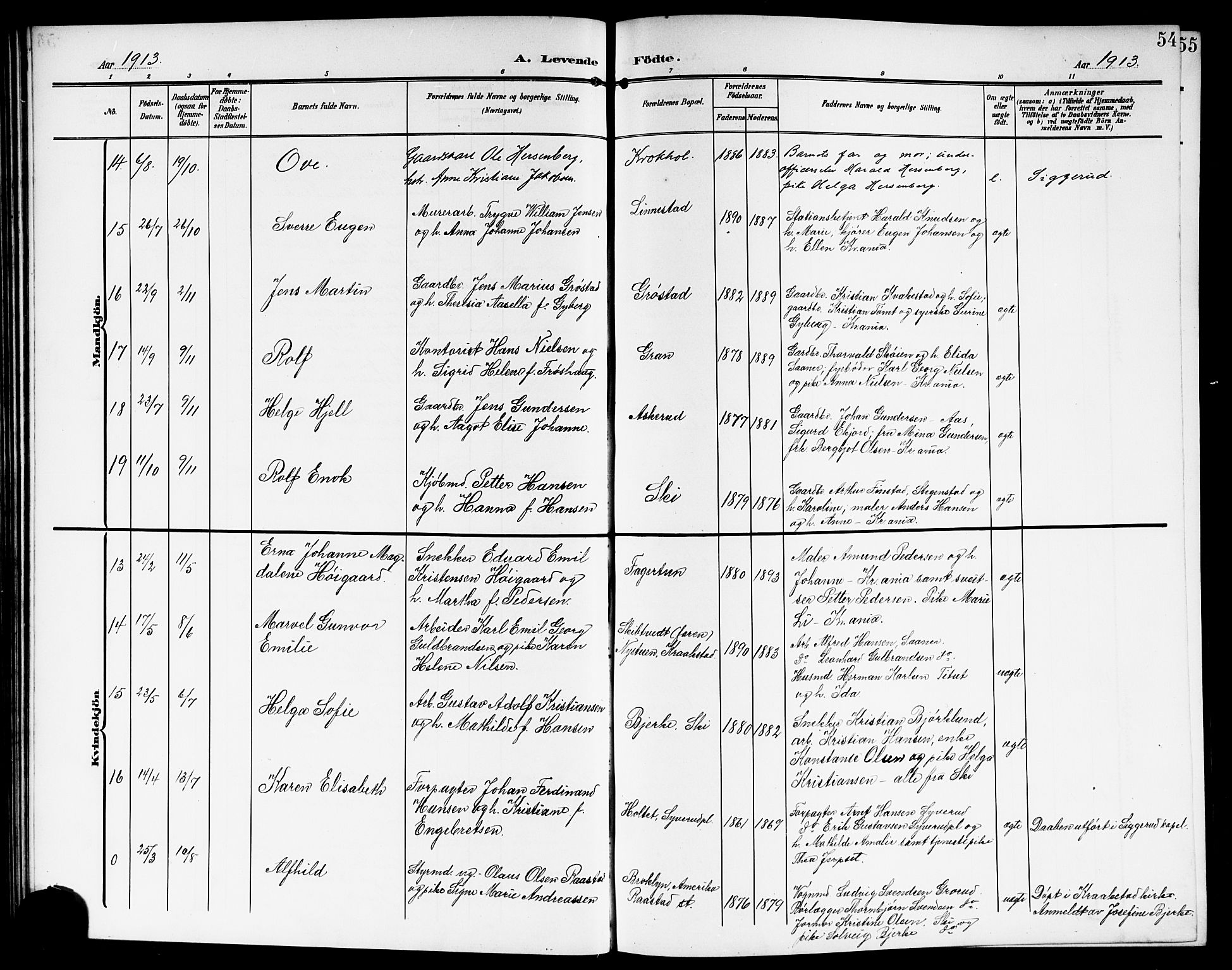 Kråkstad prestekontor Kirkebøker, AV/SAO-A-10125a/G/Gb/L0001: Parish register (copy) no. II 1, 1905-1920, p. 54