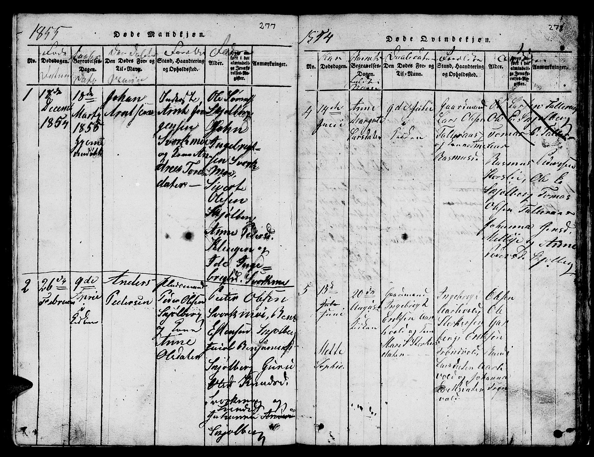 Ministerialprotokoller, klokkerbøker og fødselsregistre - Sør-Trøndelag, SAT/A-1456/671/L0842: Parish register (copy) no. 671C01, 1816-1867, p. 277-278