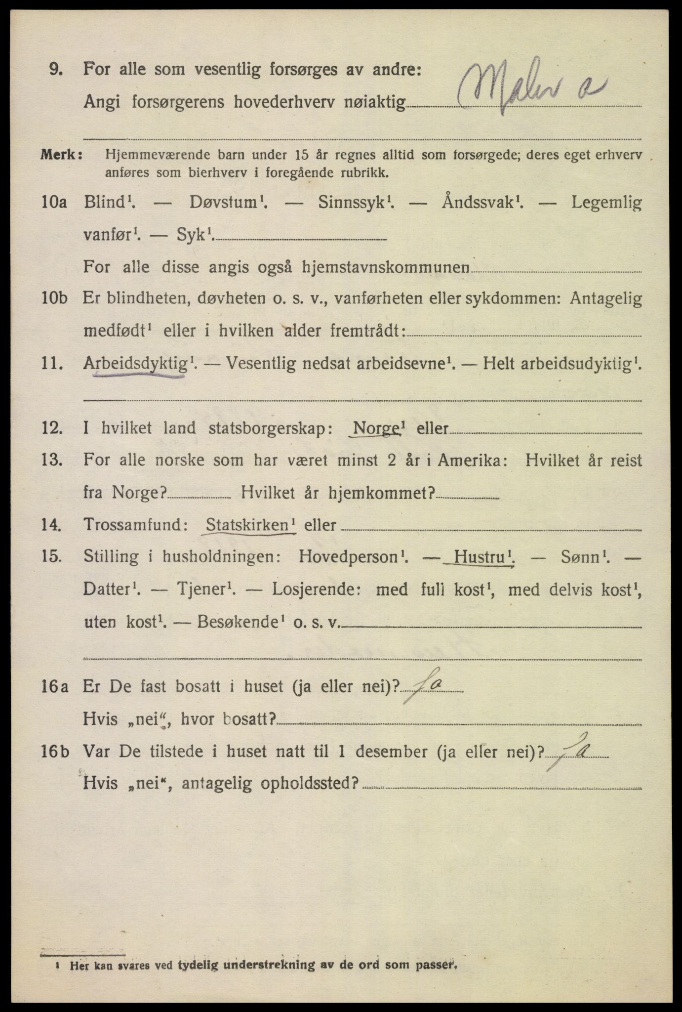 SAK, 1920 census for Oddernes, 1920, p. 11128