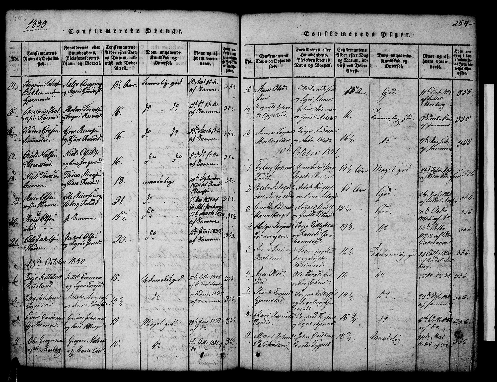 Åmli sokneprestkontor, AV/SAK-1111-0050/F/Fb/Fbc/L0001: Parish register (copy) no. B 1, 1816-1867, p. 254