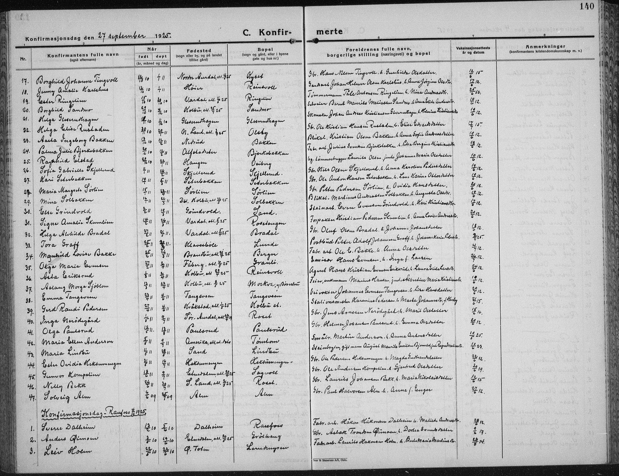 Vestre Toten prestekontor, AV/SAH-PREST-108/H/Ha/Hab/L0018: Parish register (copy) no. 18, 1928-1941, p. 140