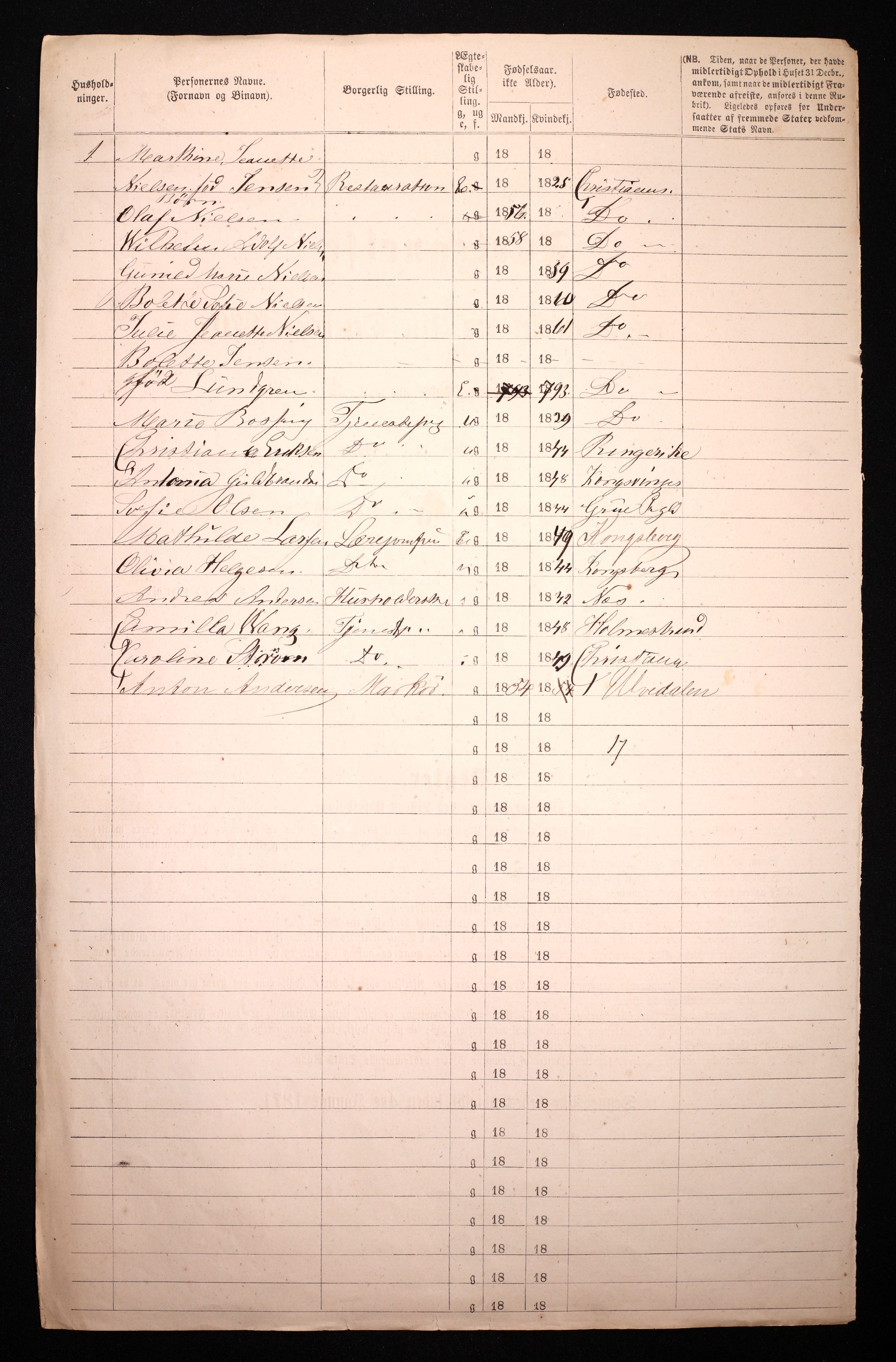 RA, 1870 census for 0301 Kristiania, 1870, p. 1111