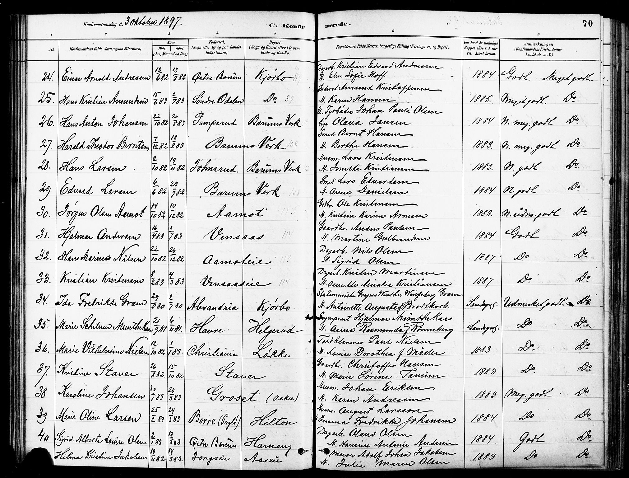 Asker prestekontor Kirkebøker, SAO/A-10256a/F/Fb/L0002: Parish register (official) no. II 2, 1879-1921, p. 70