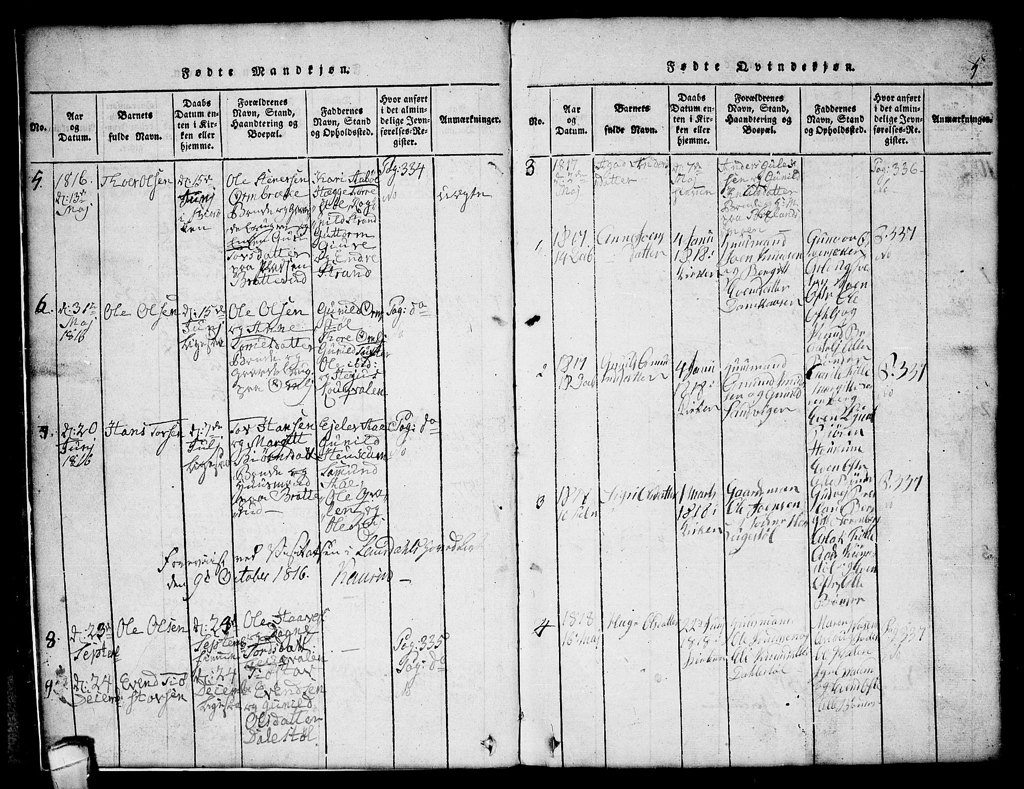 Lårdal kirkebøker, SAKO/A-284/G/Gc/L0001: Parish register (copy) no. III 1, 1815-1854, p. 5