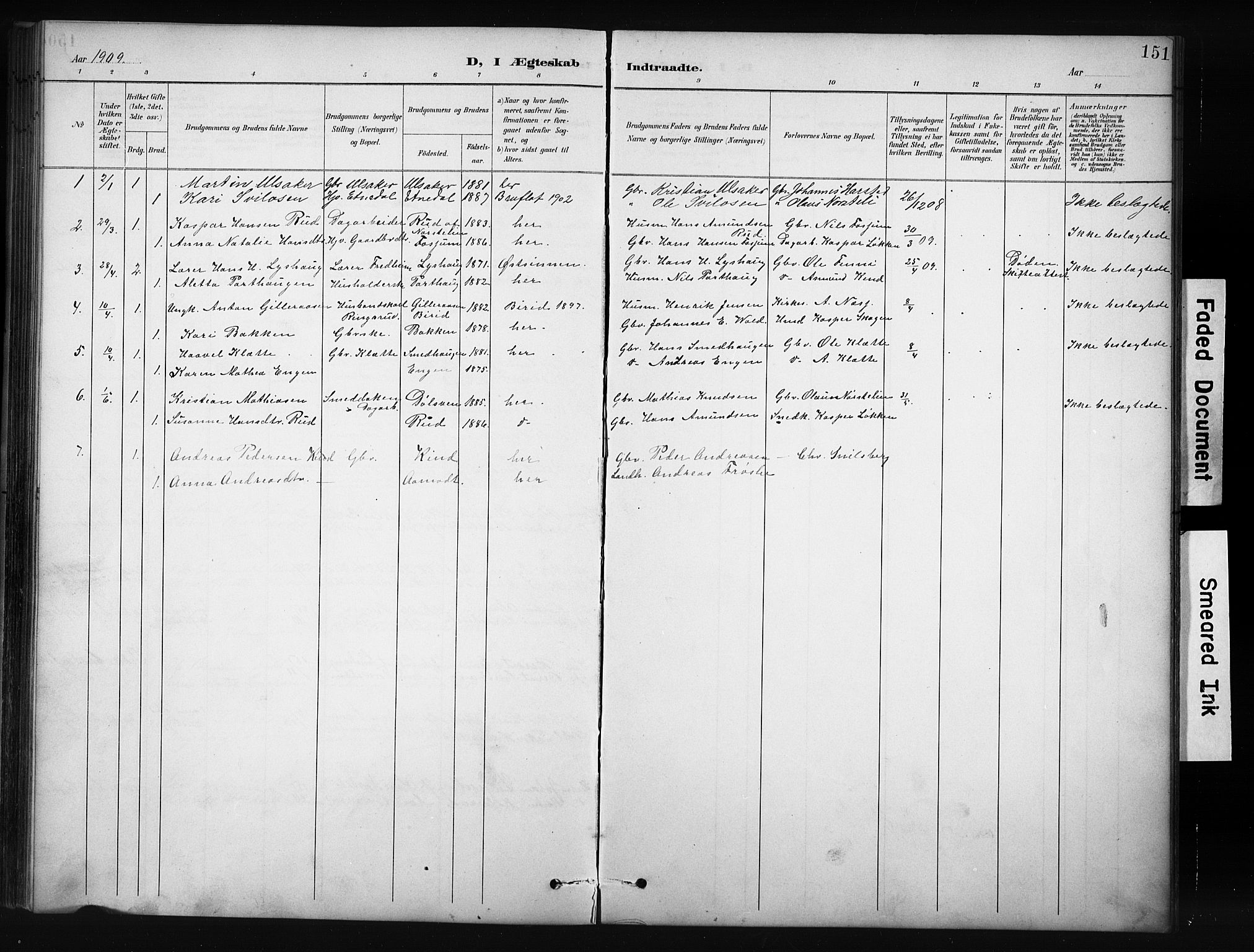 Nordre Land prestekontor, SAH/PREST-124/H/Ha/Hab/L0012: Parish register (copy) no. 12, 1891-1909, p. 151