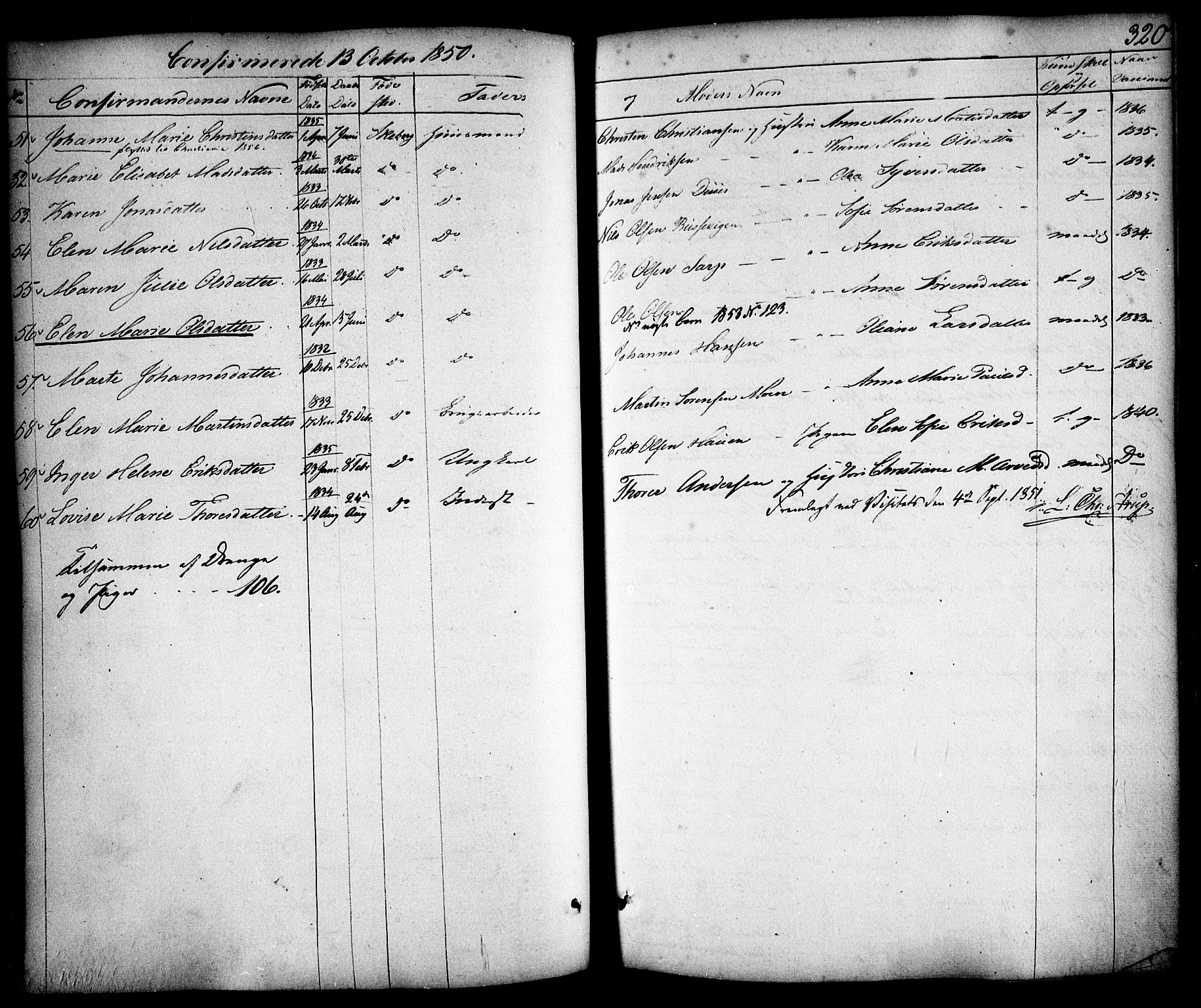 Skjeberg prestekontor Kirkebøker, AV/SAO-A-10923/F/Fa/L0006: Parish register (official) no. I 6, 1846-1858, p. 320