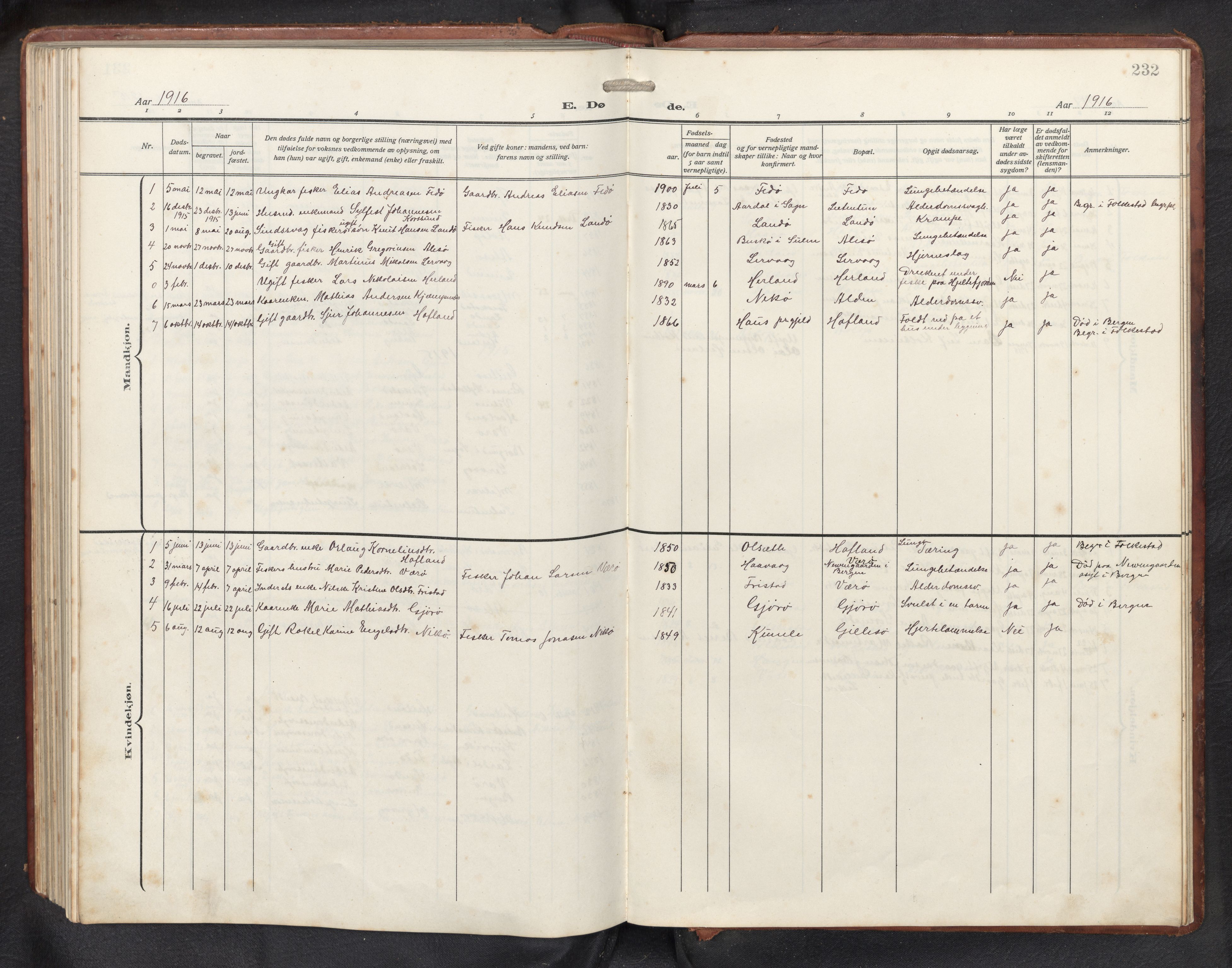 Askvoll sokneprestembete, AV/SAB-A-79501/H/Hab/Habb/L0002: Parish register (copy) no. B 2, 1910-1947, p. 231b-232a