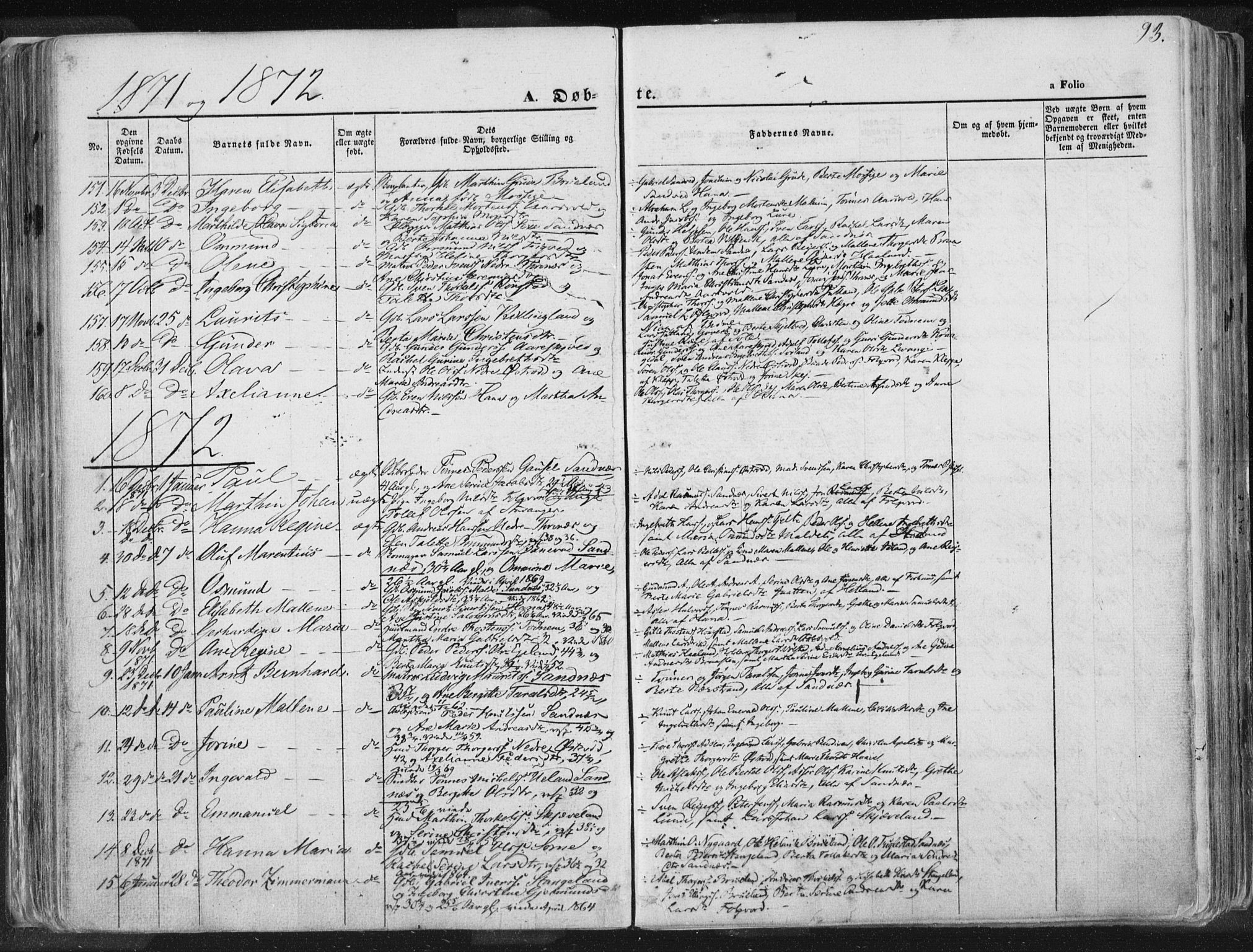 Høyland sokneprestkontor, SAST/A-101799/001/30BA/L0010: Parish register (official) no. A 9.1, 1857-1877, p. 93