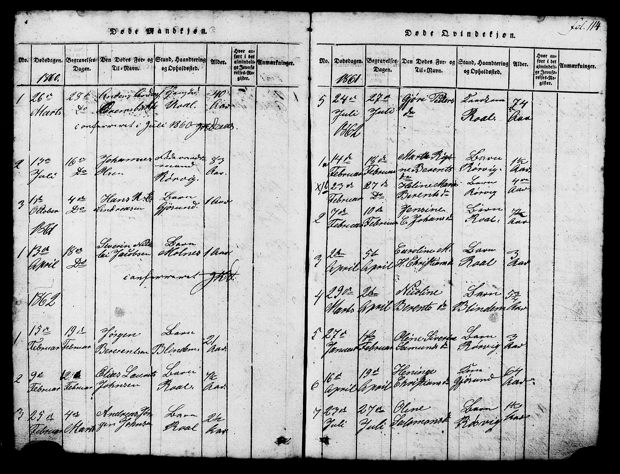 Ministerialprotokoller, klokkerbøker og fødselsregistre - Møre og Romsdal, SAT/A-1454/537/L0520: Parish register (copy) no. 537C01, 1819-1868, p. 114