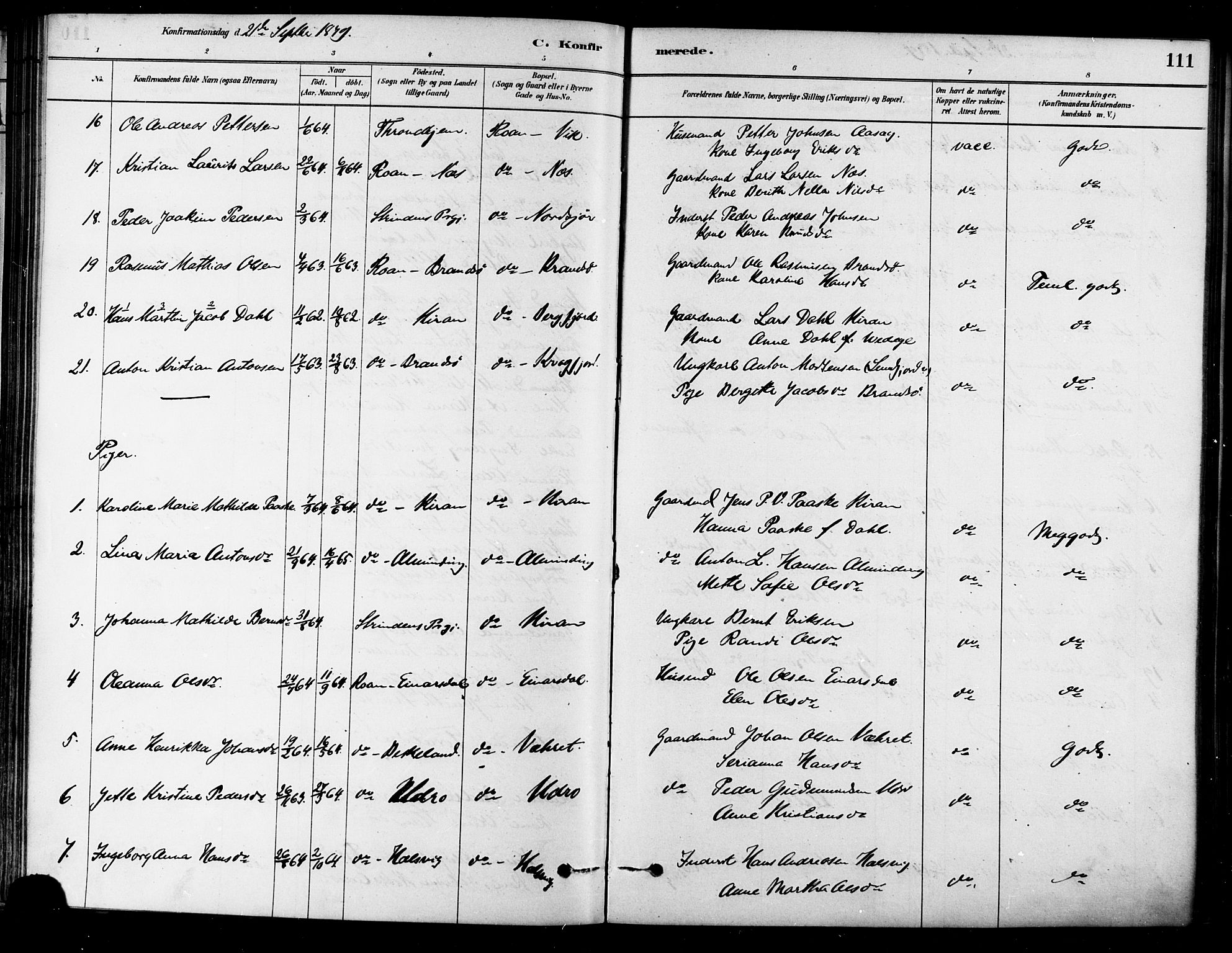 Ministerialprotokoller, klokkerbøker og fødselsregistre - Sør-Trøndelag, SAT/A-1456/657/L0707: Parish register (official) no. 657A08, 1879-1893, p. 111